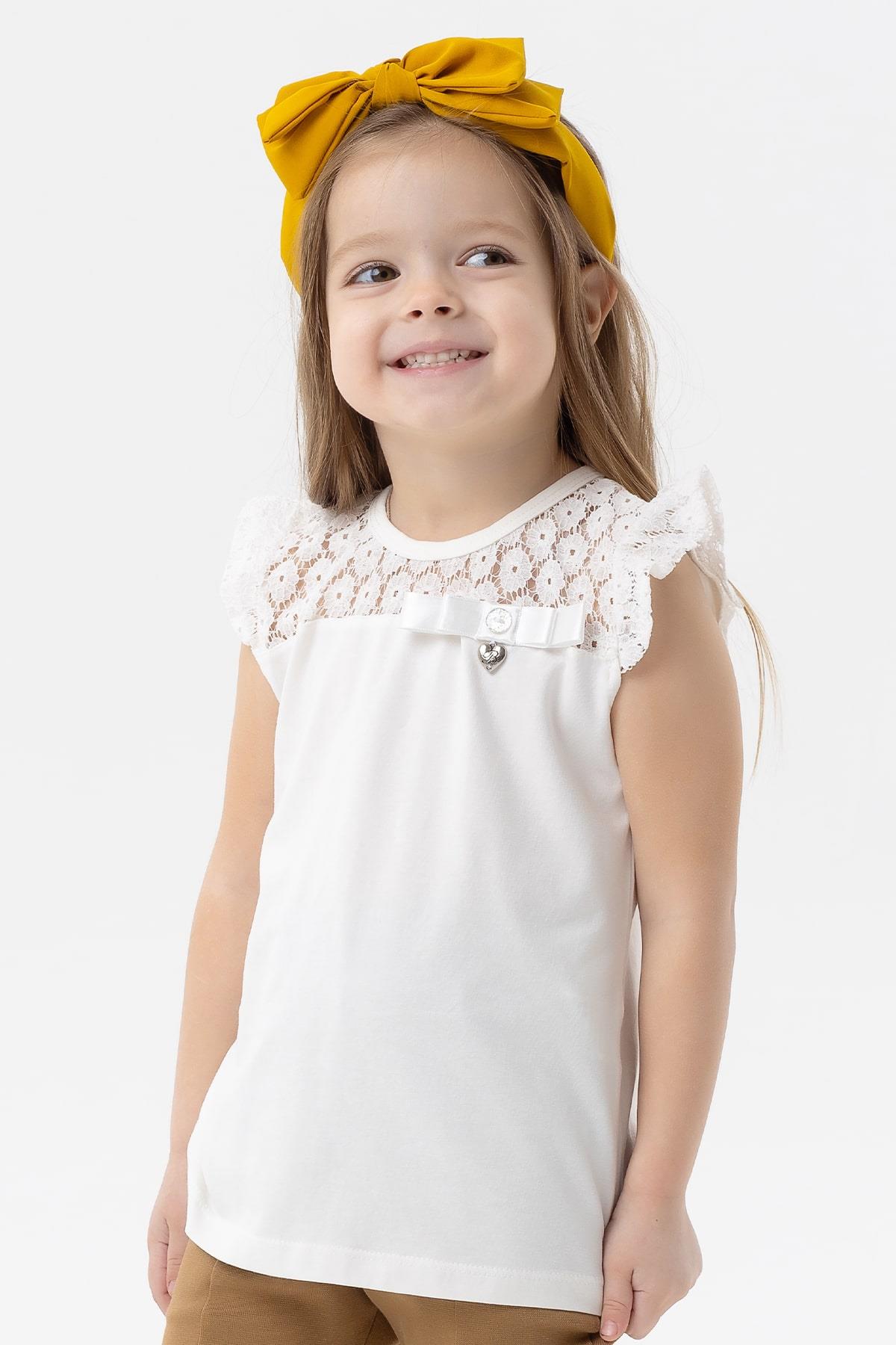 Breeze Kız Çocuk Tişört Basic  Güpürlü Ekru (5-10 Yaş)