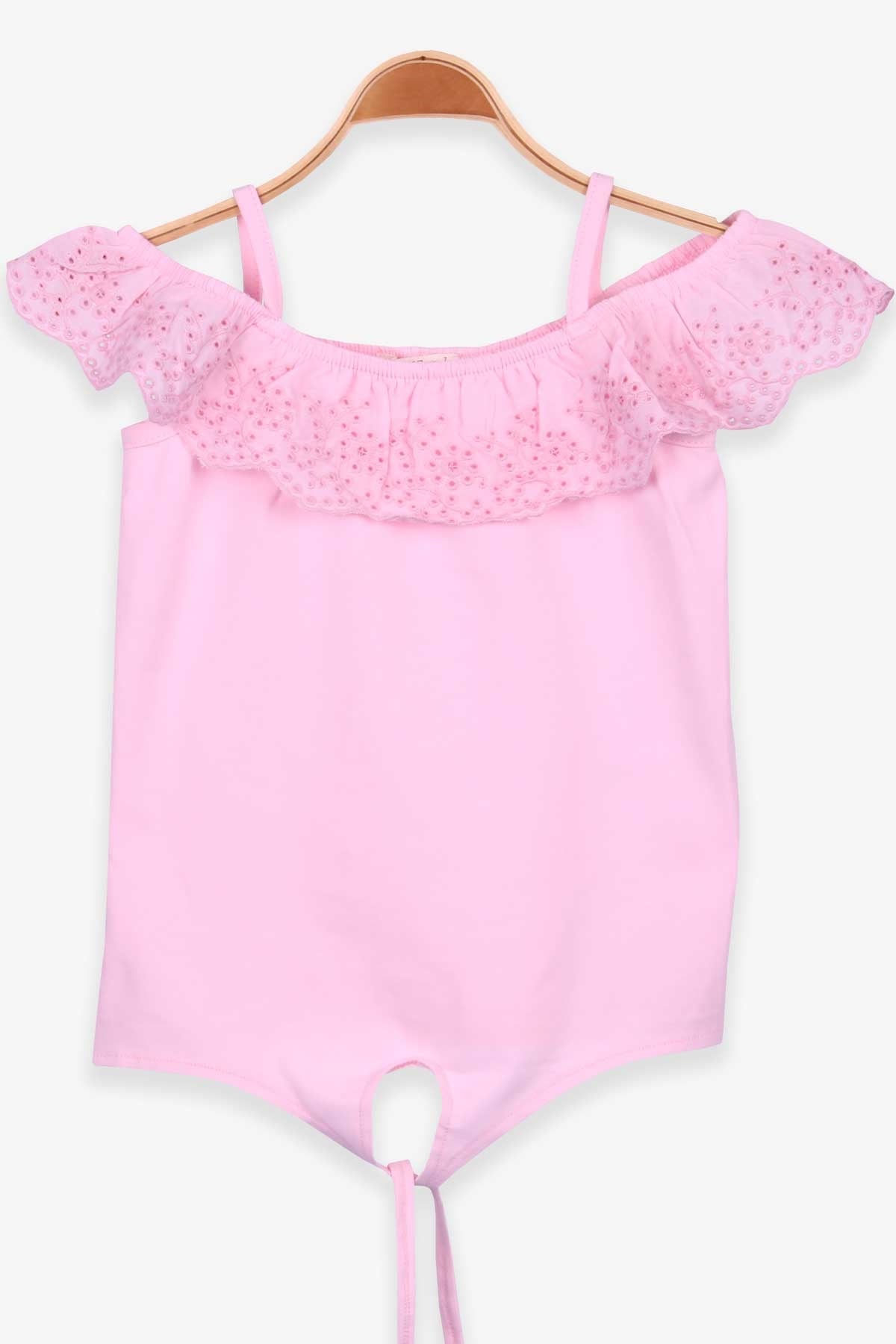 Breeze Kız Çocuk Tişört Basic Güpürlü Pudra (7-12 Yaş)