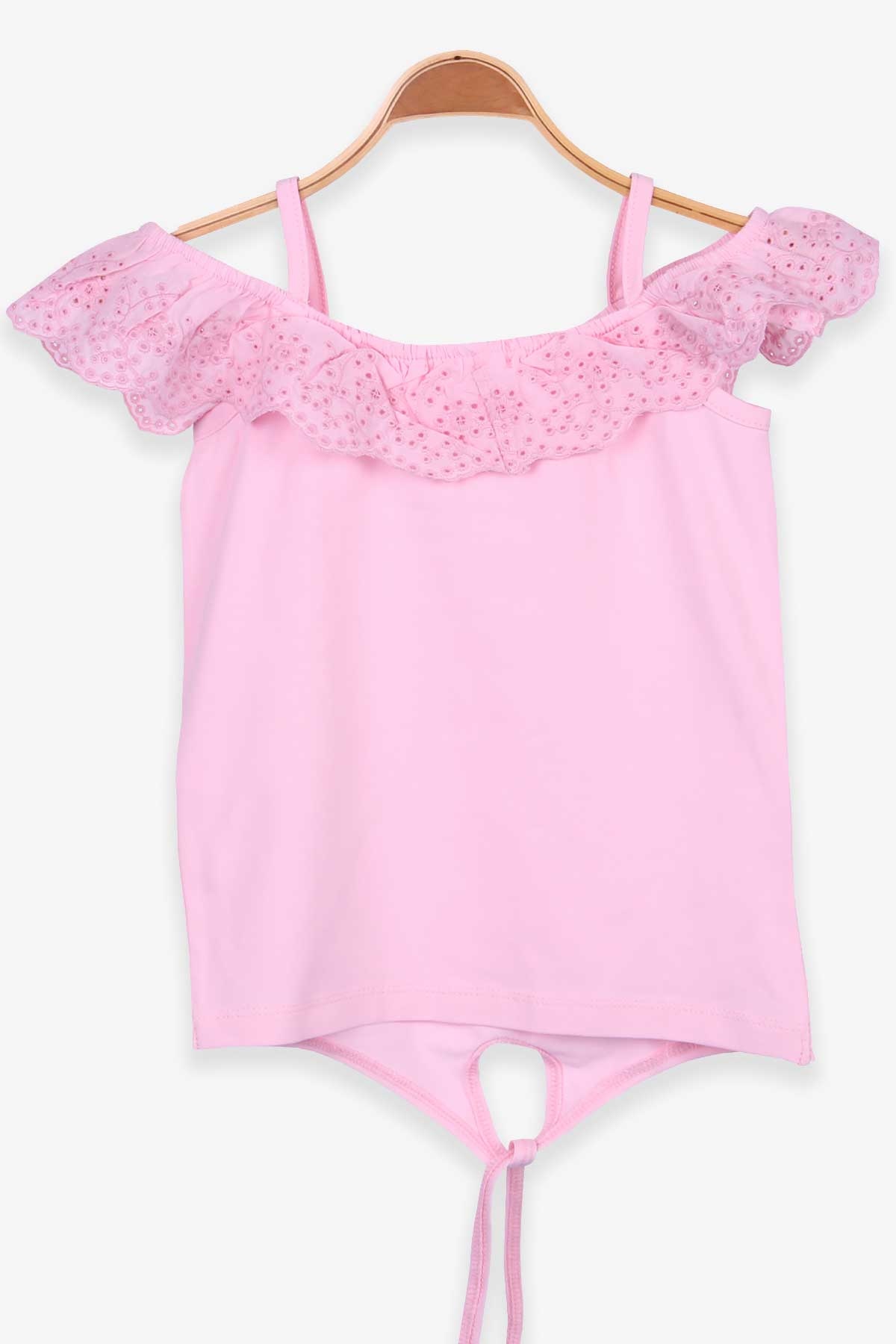Breeze Kız Çocuk Tişört Basic Güpürlü Pudra (7-12 Yaş)