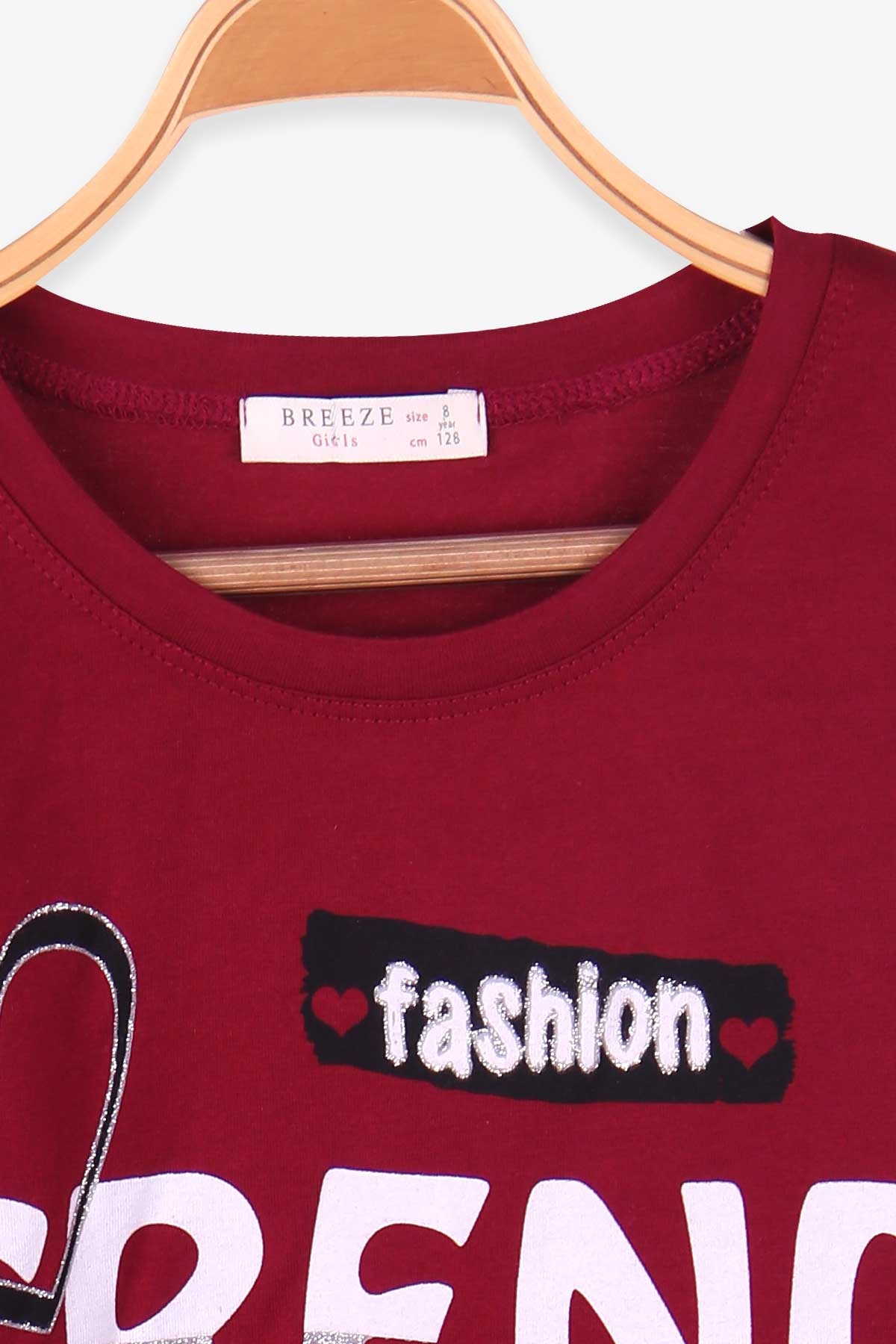 Breeze Kız Çocuk Tişört Baskılı Bordo (8-14 Yaş)