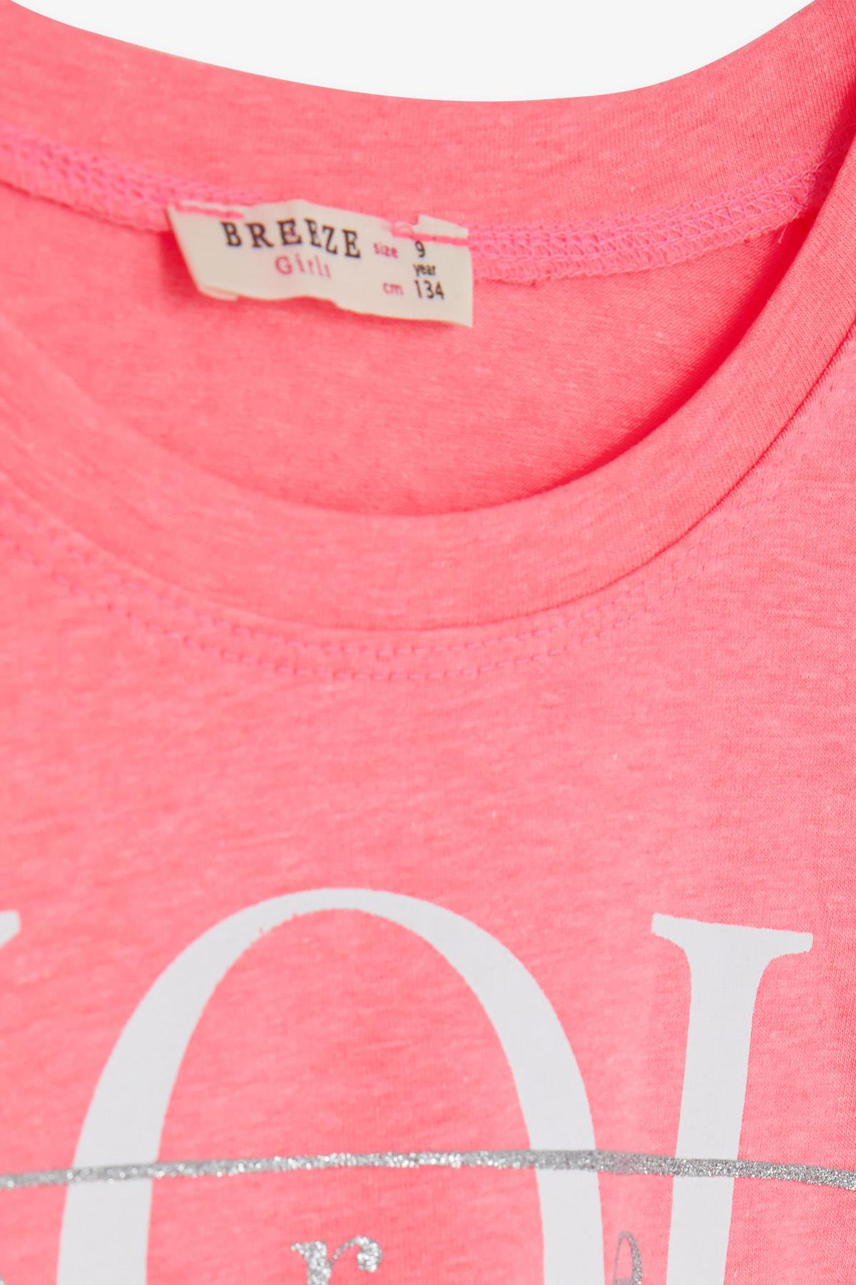 Breeze Kız Çocuk Tişört Baskılı Neon Pembe (9-16 Yaş)