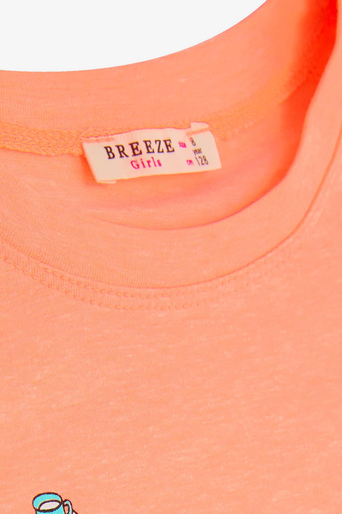 Breeze Kız Çocuk Tişört Baskılı Neon Turuncu (8-14 Yaş)