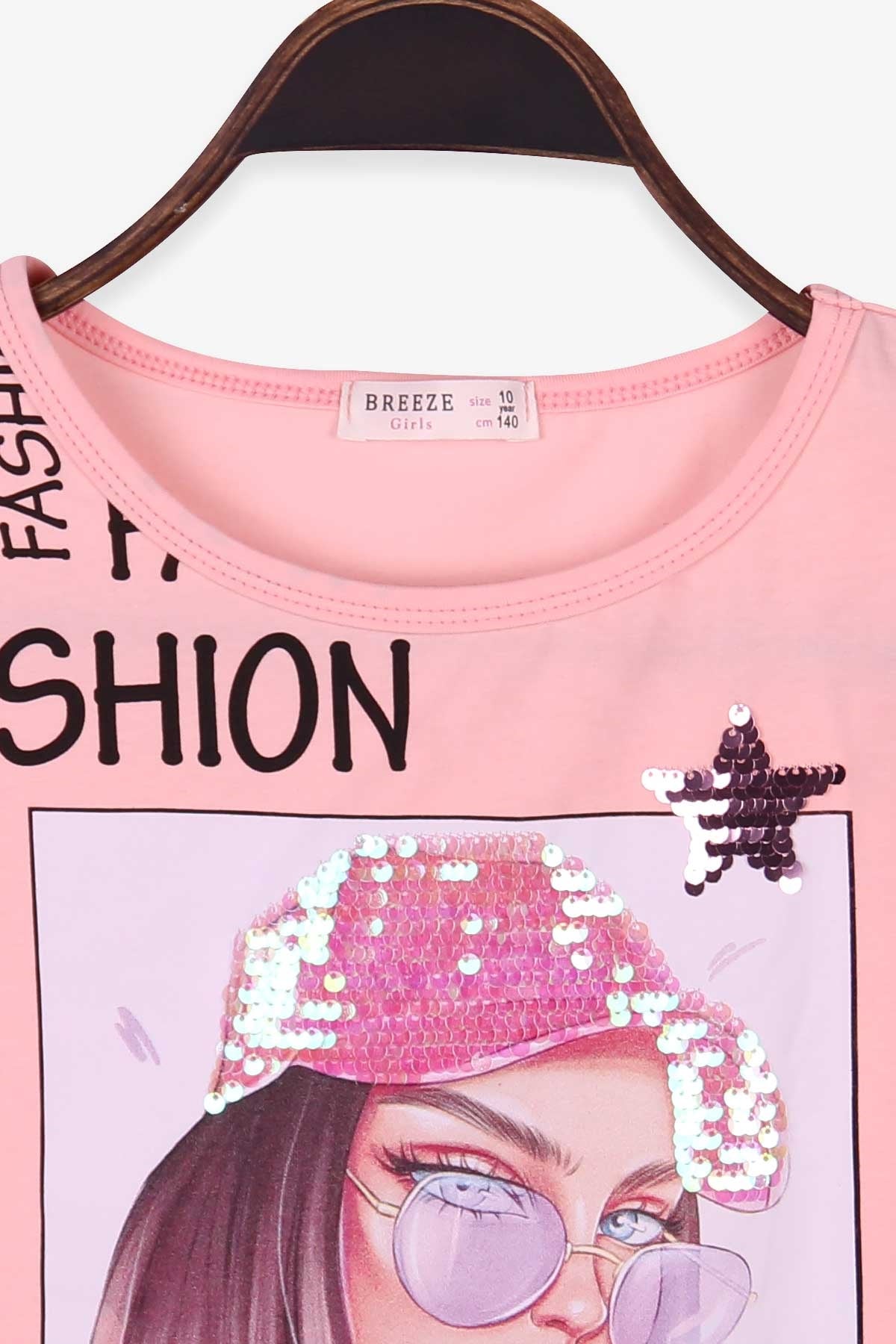 Breeze Kız Çocuk Tişört Baskılı Reglan Kol Somon (10-16 Yaş)
