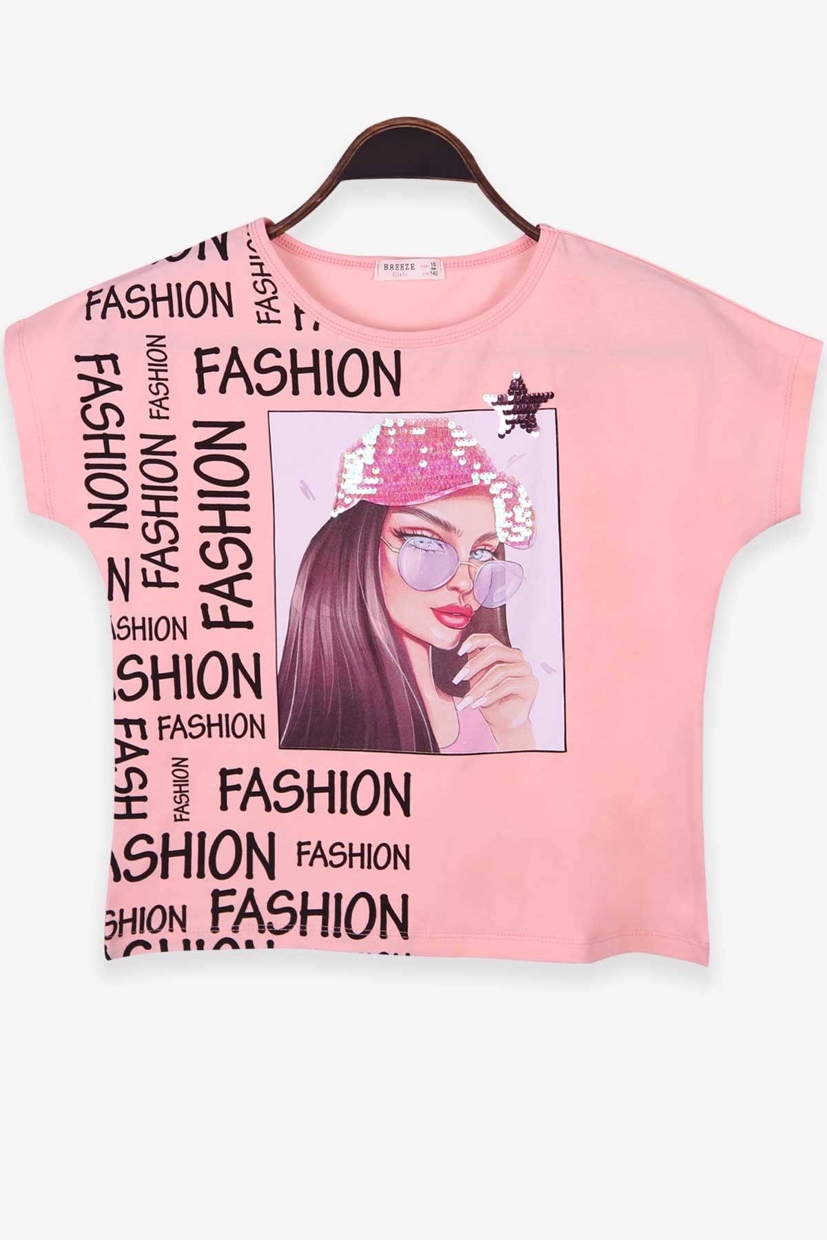 Breeze Kız Çocuk Tişört Baskılı Reglan Kol Somon (10-16 Yaş)