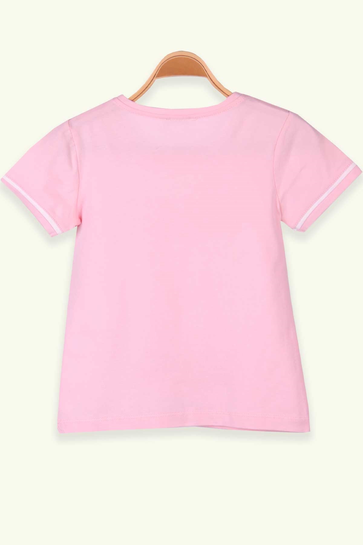 Breeze Kız Çocuk Tişört Baskılı Simli Pudra (5 Yaş-10 Yaş)