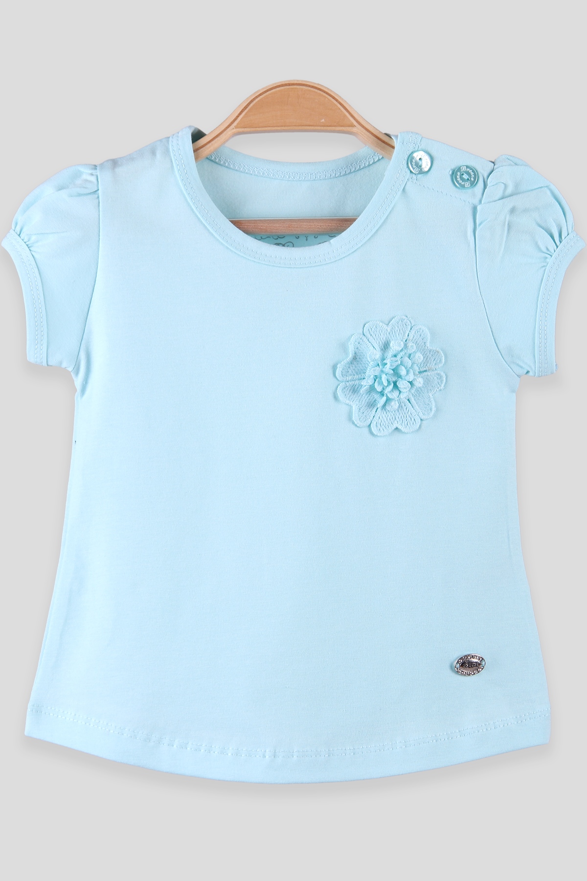 Breeze Kız Çocuk Tişört Çicek Aksesuar  Turkuaz (9 Ay-3 Yaş)