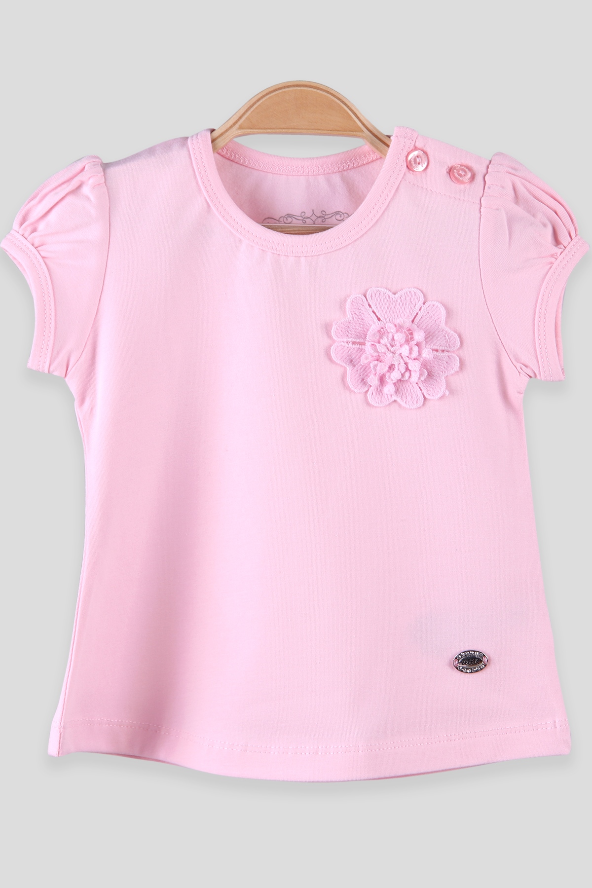 Breeze Kız Çocuk Tişört Çicek Aksesuar  Pembe (9 Ay-3 Yaş)