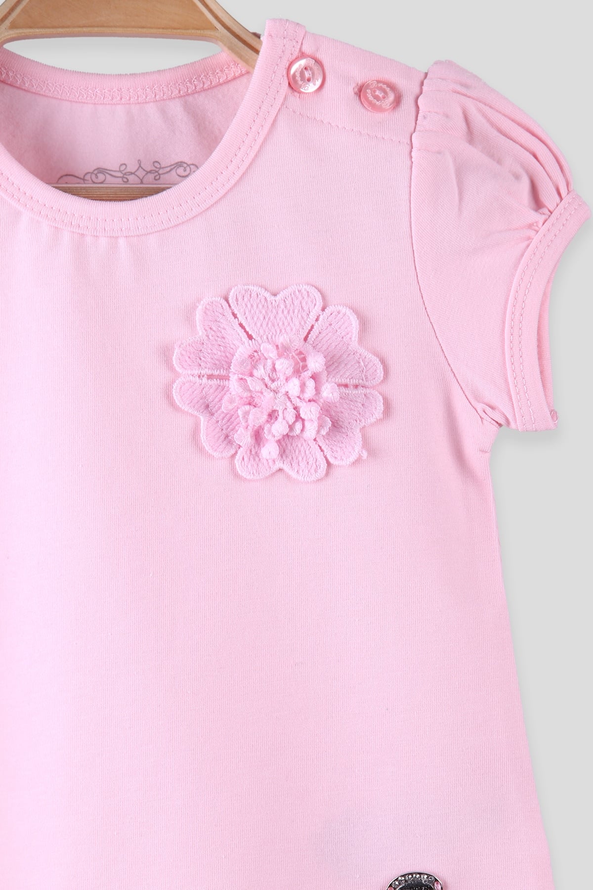 Breeze Kız Çocuk Tişört Çicek Aksesuar  Pembe (9 Ay-3 Yaş)
