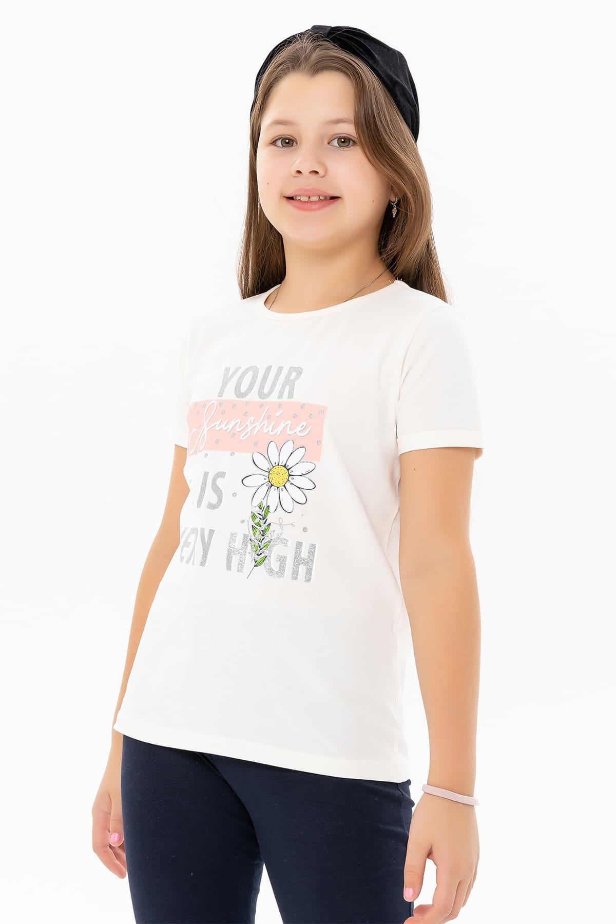 Breeze Kız Çocuk Tişört Çiçek Baskılı Ekru (8-12 Yaş)