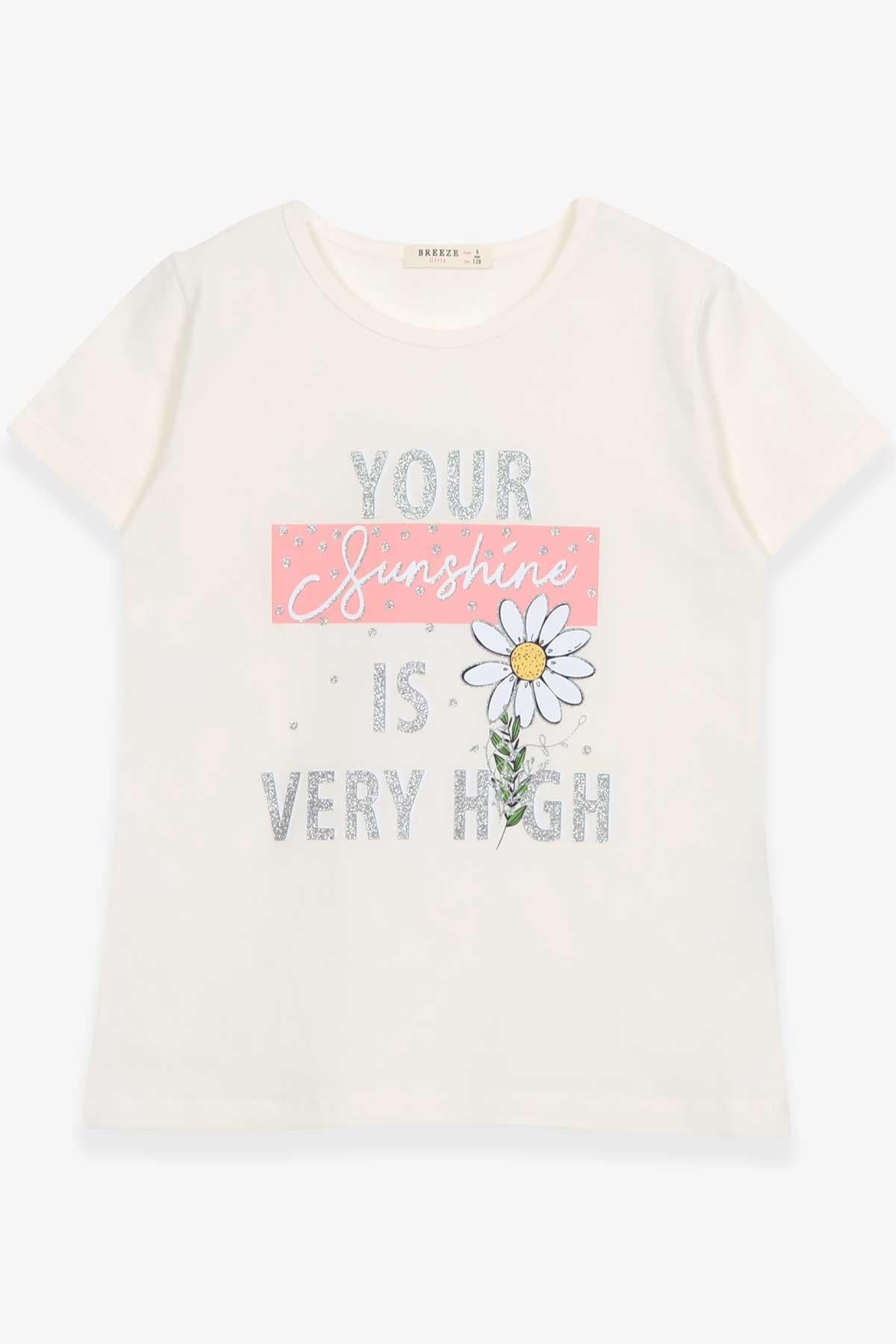 Breeze Kız Çocuk Tişört Çiçek Baskılı Ekru (8-12 Yaş)