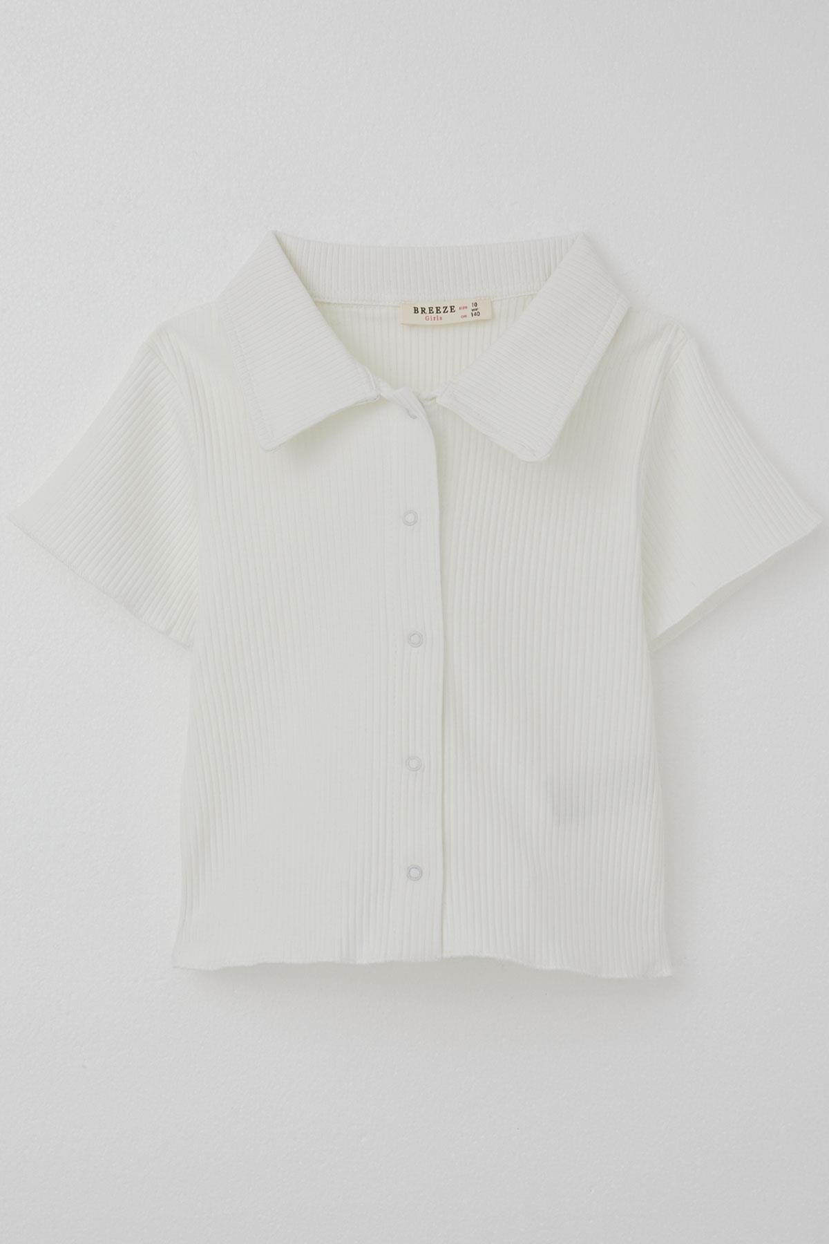 Breeze Kız Çocuk Tişört Crop Çıtçıtlı Fitilli Ekru (9-14 Yaş)