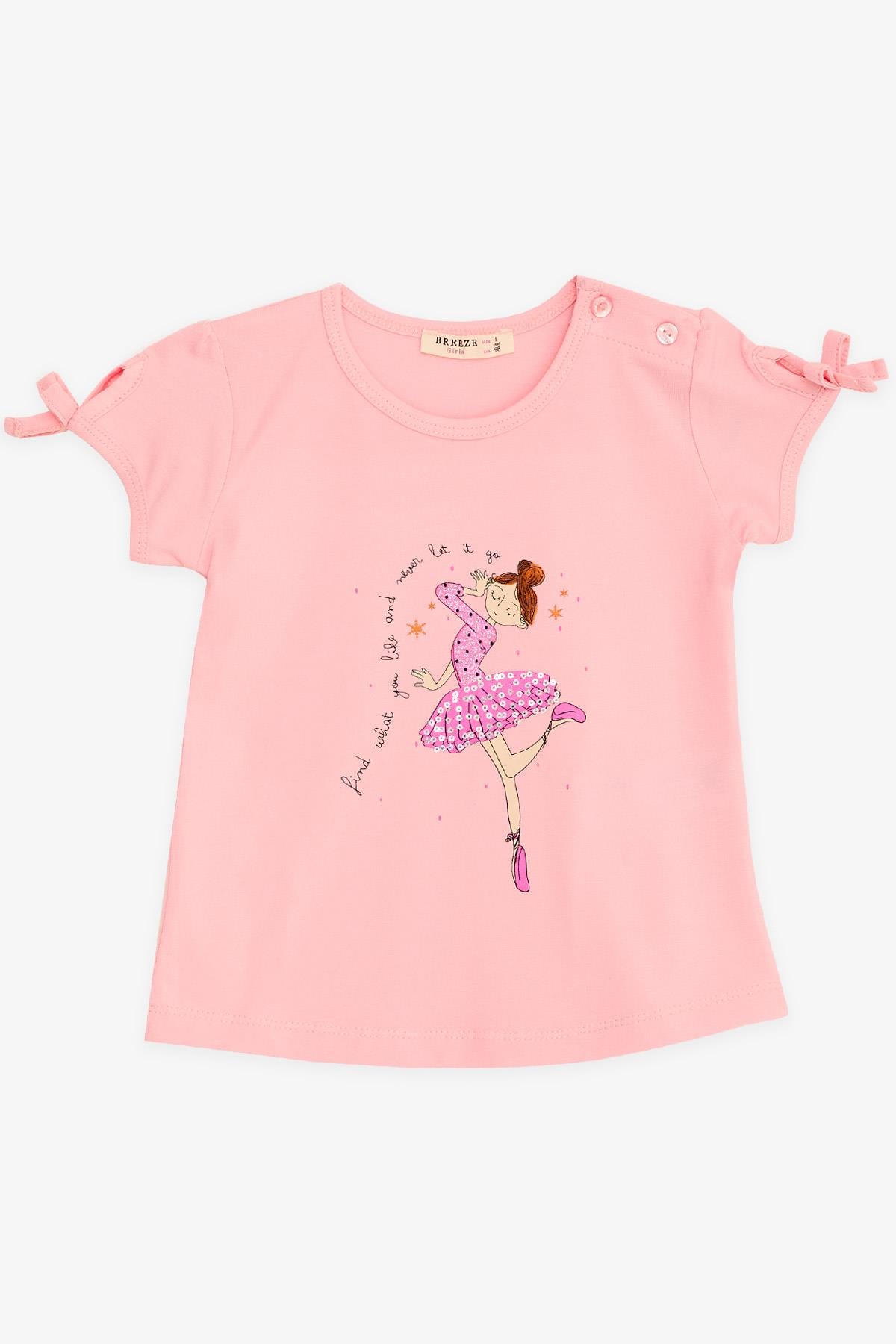 Breeze Kız Çocuk Tişört Dansçı Kız Baskılı Pullu Pembe (2-6 Yaş)