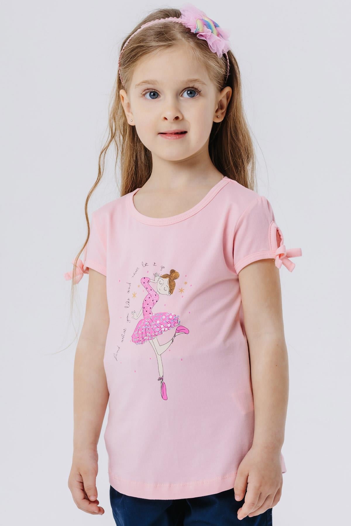 Breeze Kız Çocuk Tişört Dansçı Kız Baskılı Pullu Pembe (2-6 Yaş)