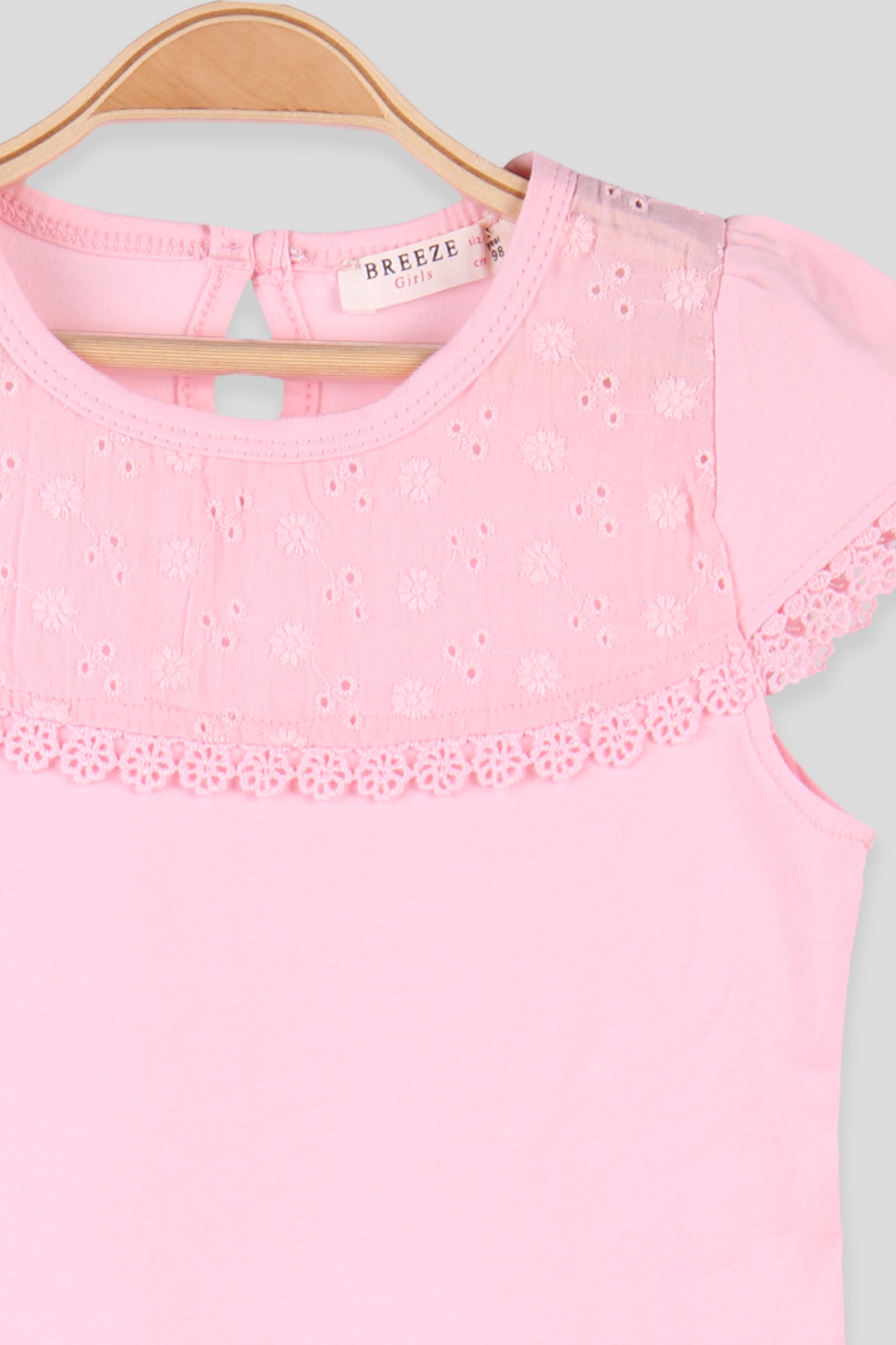 Breeze Kız Çocuk Tişört Dantelli  Pembe (3-8 Yaş)