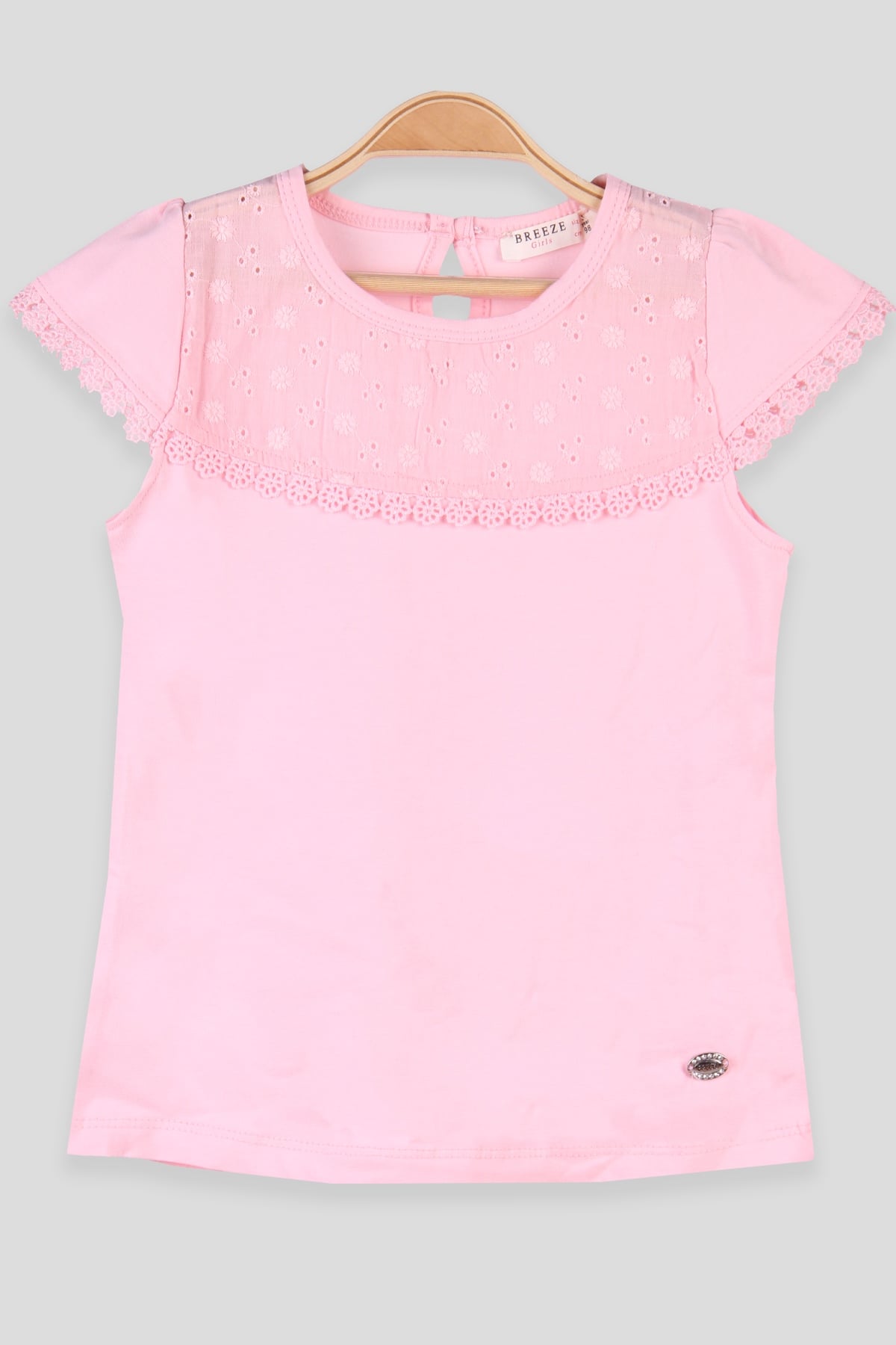 Breeze Kız Çocuk Tişört Dantelli  Pembe (3-8 Yaş)