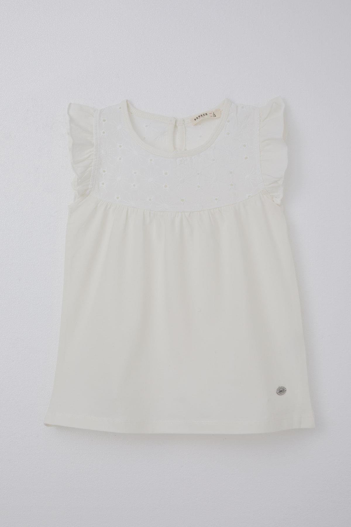 Breeze Kız Çocuk Tişört Dantelli Ekru (4-8 Yaş)