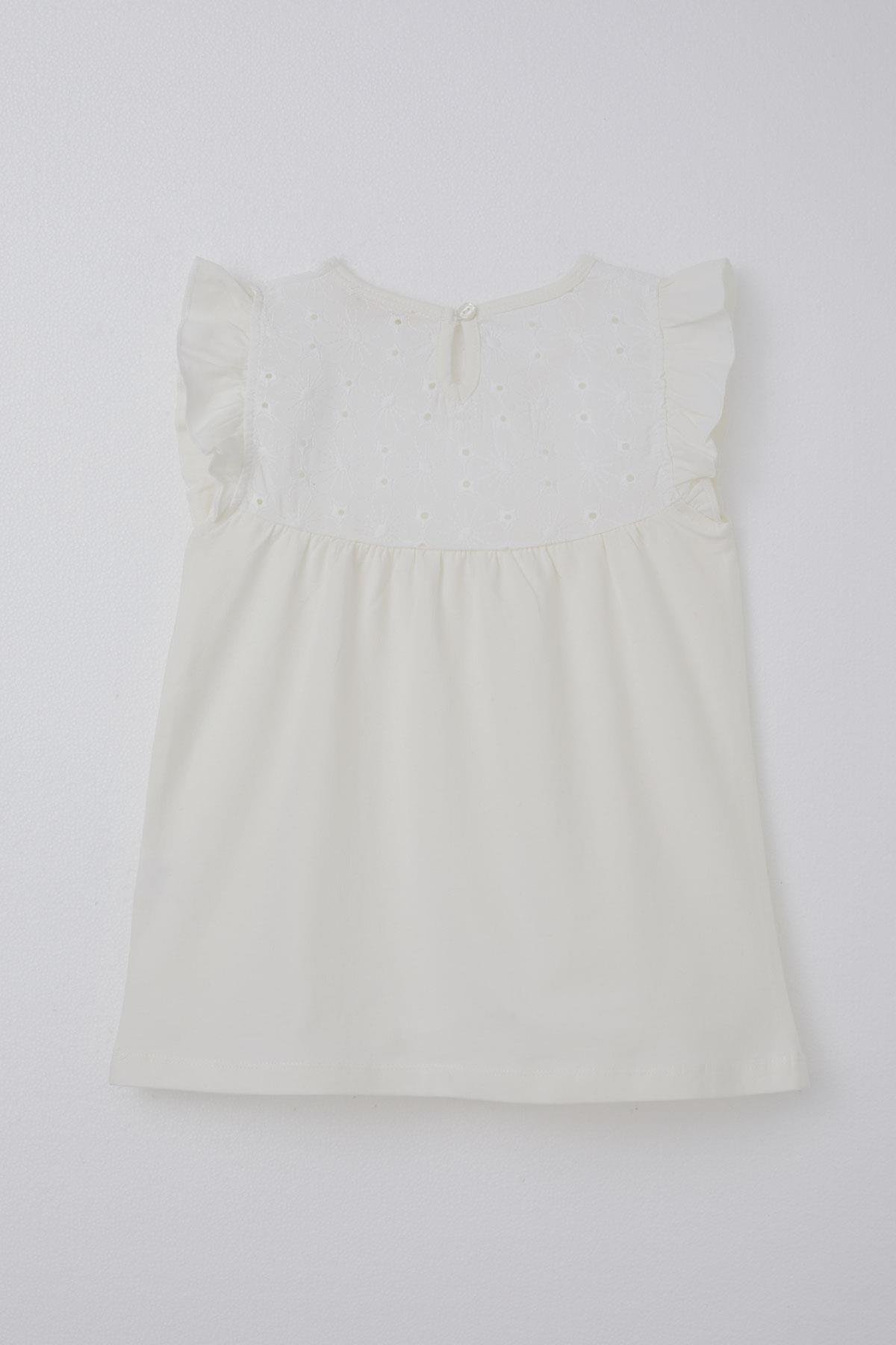 Breeze Kız Çocuk Tişört Dantelli Ekru (4-8 Yaş)