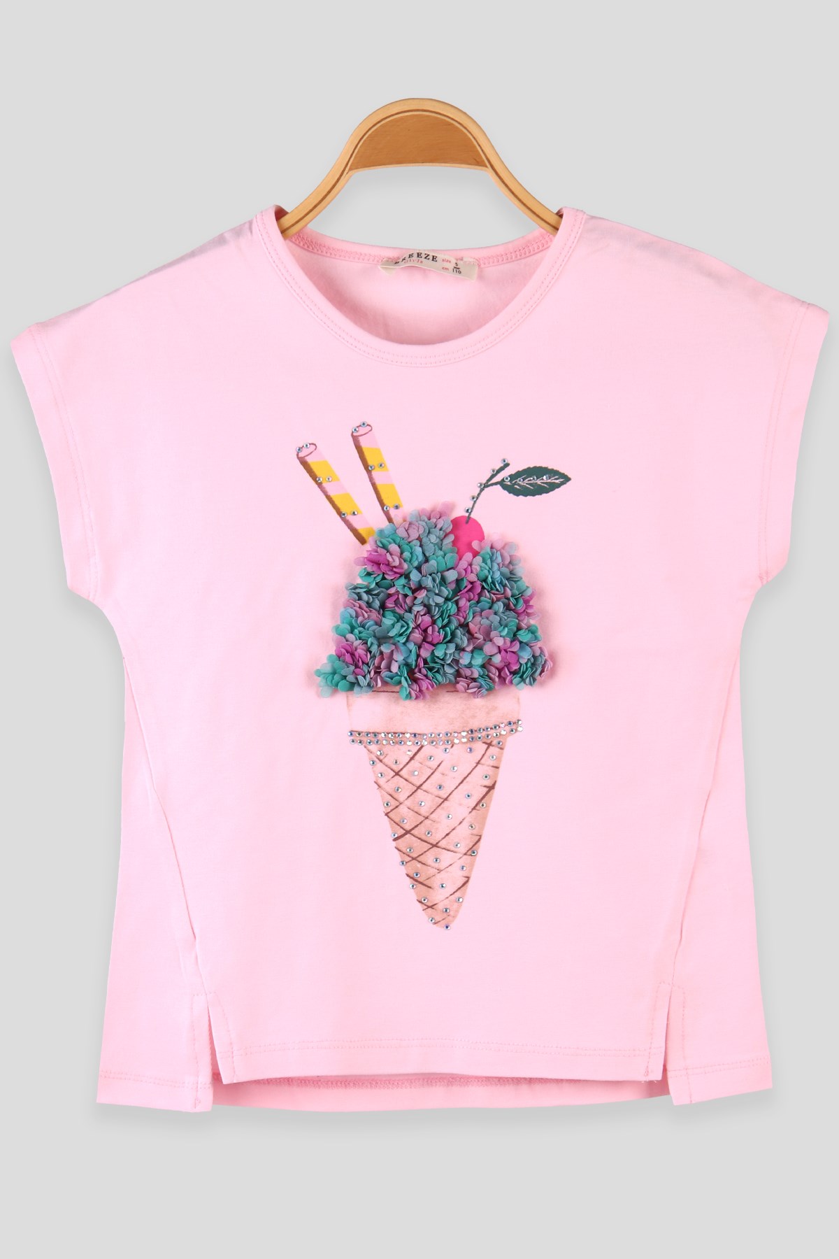Breeze Kız Çocuk Tişört Dondurması Taşlı Pembe (5-10 Yaş)