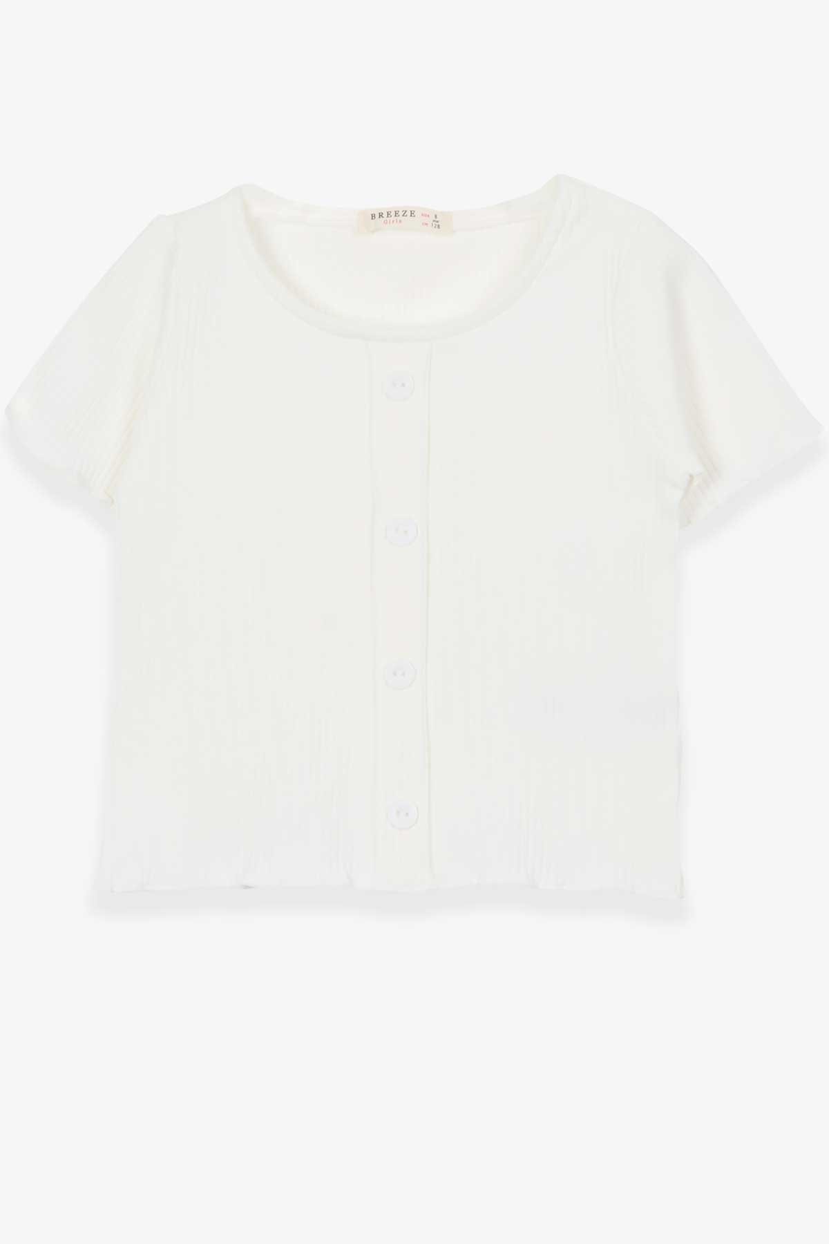 Breeze Kız Çocuk Tişört Düğme Aksesuarlı Ekru (8-14 Yaş)
