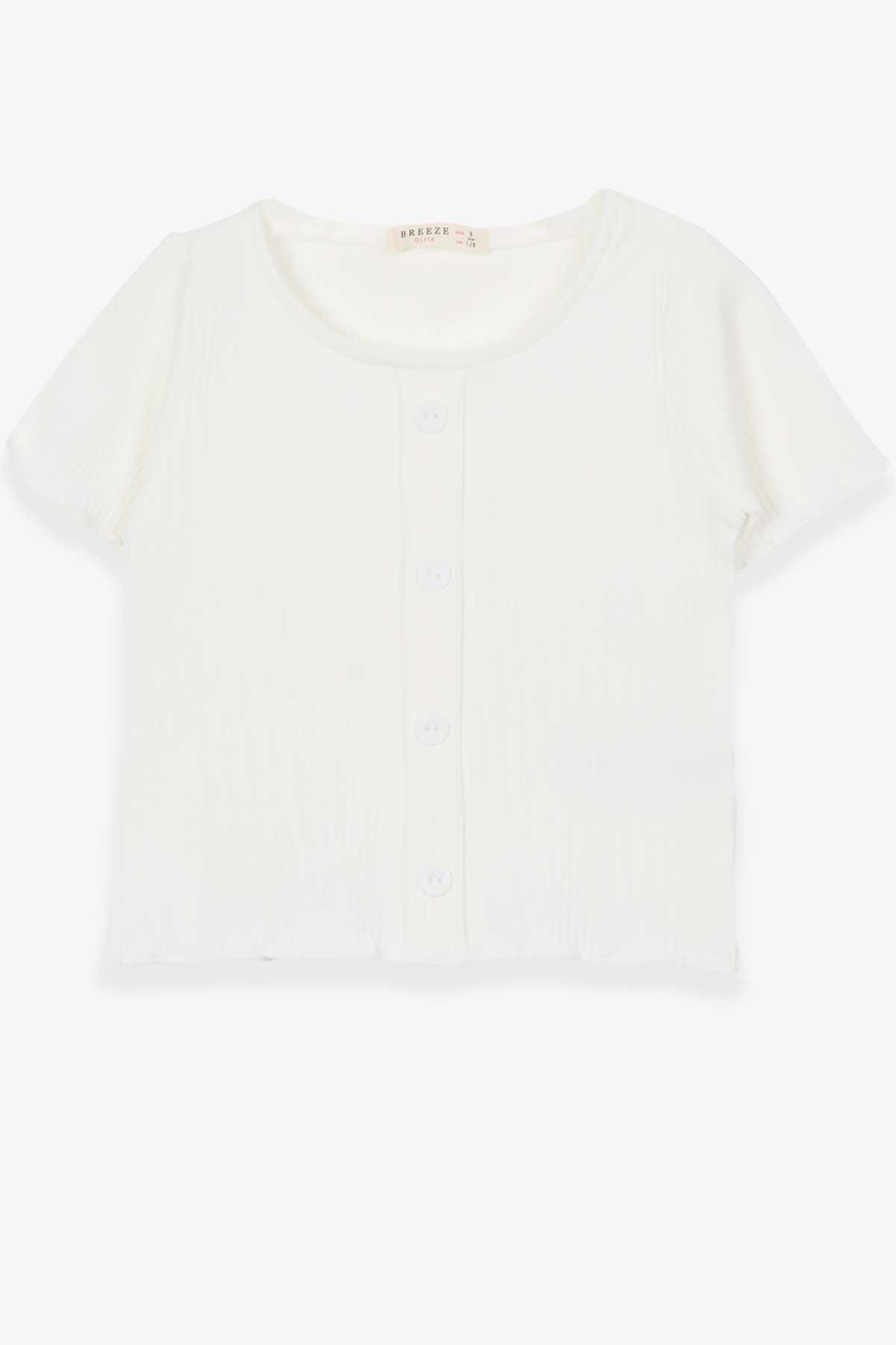 Breeze Kız Çocuk Tişört Düğme Aksesuarlı Ekru (8-14 Yaş)