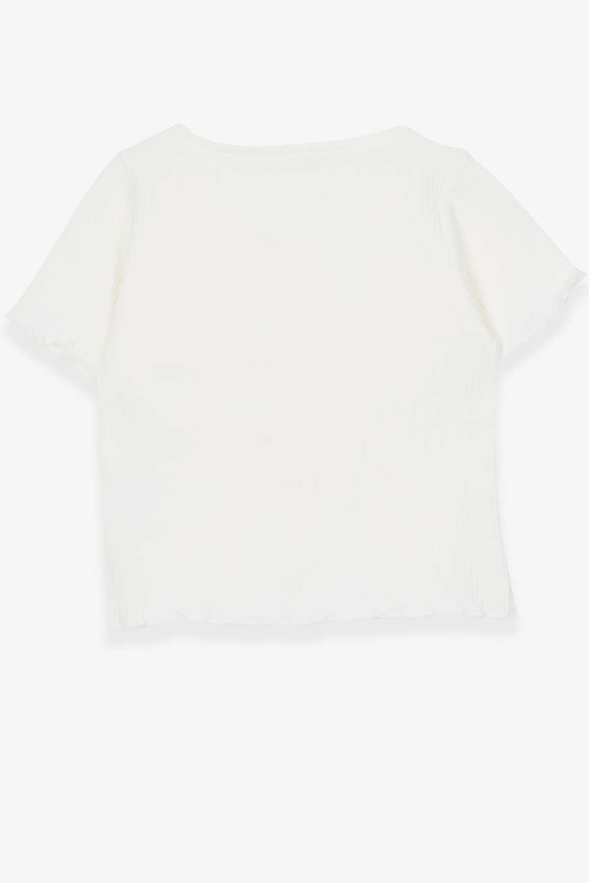 Breeze Kız Çocuk Tişört Düğme Aksesuarlı Ekru (8-14 Yaş)