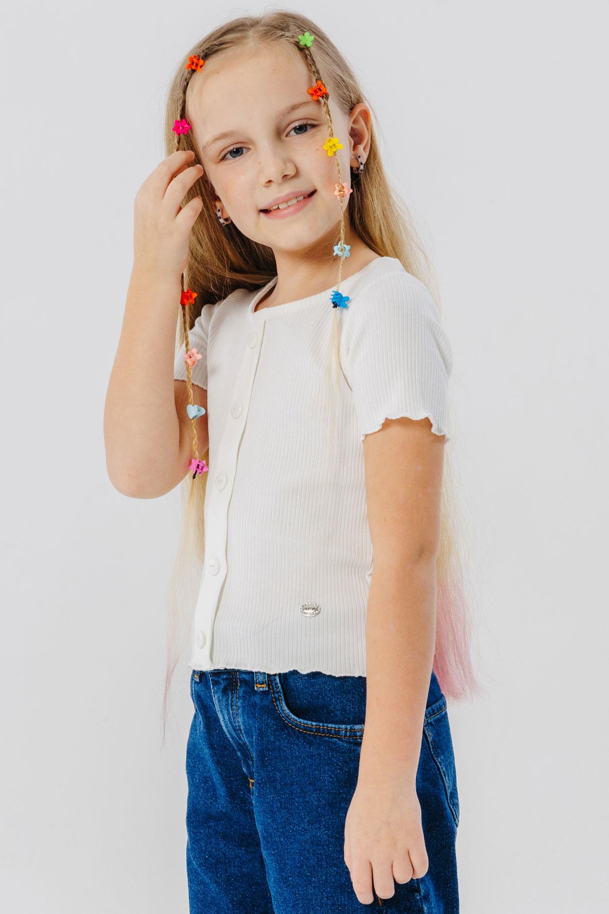 Breeze Kız Çocuk Tişört Düğme Aksesuarlı Ekru (8-14 Yaş)