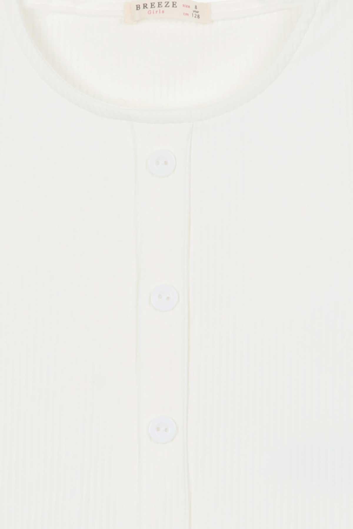 Breeze Kız Çocuk Tişört Düğme Aksesuarlı Ekru (8-14 Yaş)