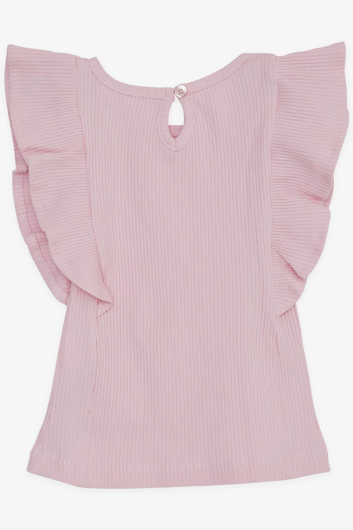 Breeze Kız Çocuk Tişört Fırfırlı Arkası Düğmeli Pembe (2-6 Yaş)