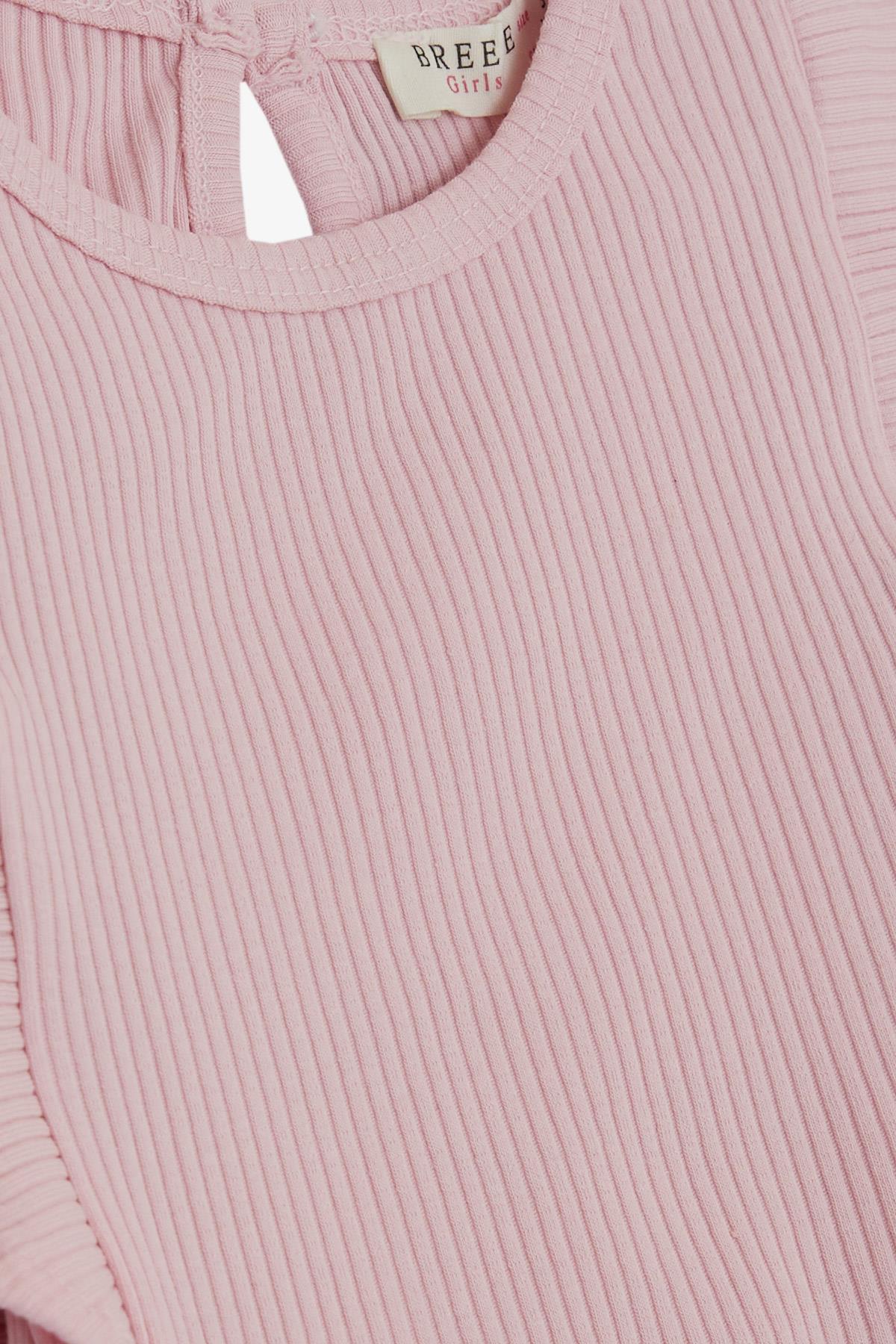 Breeze Kız Çocuk Tişört Fırfırlı Arkası Düğmeli Pembe (2-6 Yaş)