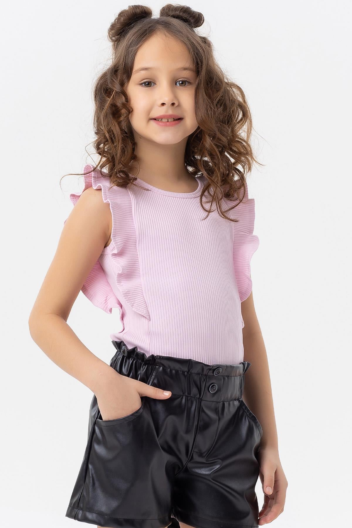 Breeze Kız Çocuk Tişört Fırfırlı Düğmeli Pembe (7-12 Yaş)