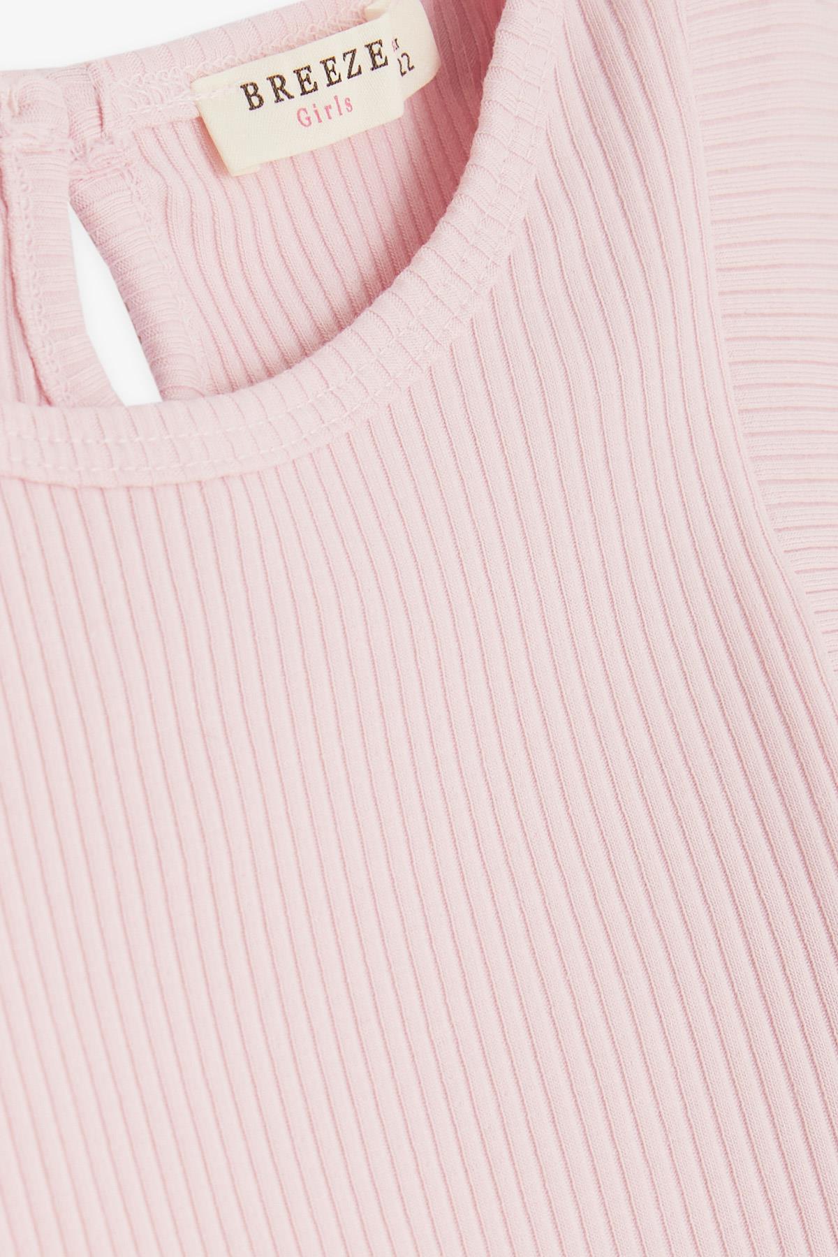 Breeze Kız Çocuk Tişört Fırfırlı Düğmeli Pembe (7-12 Yaş)