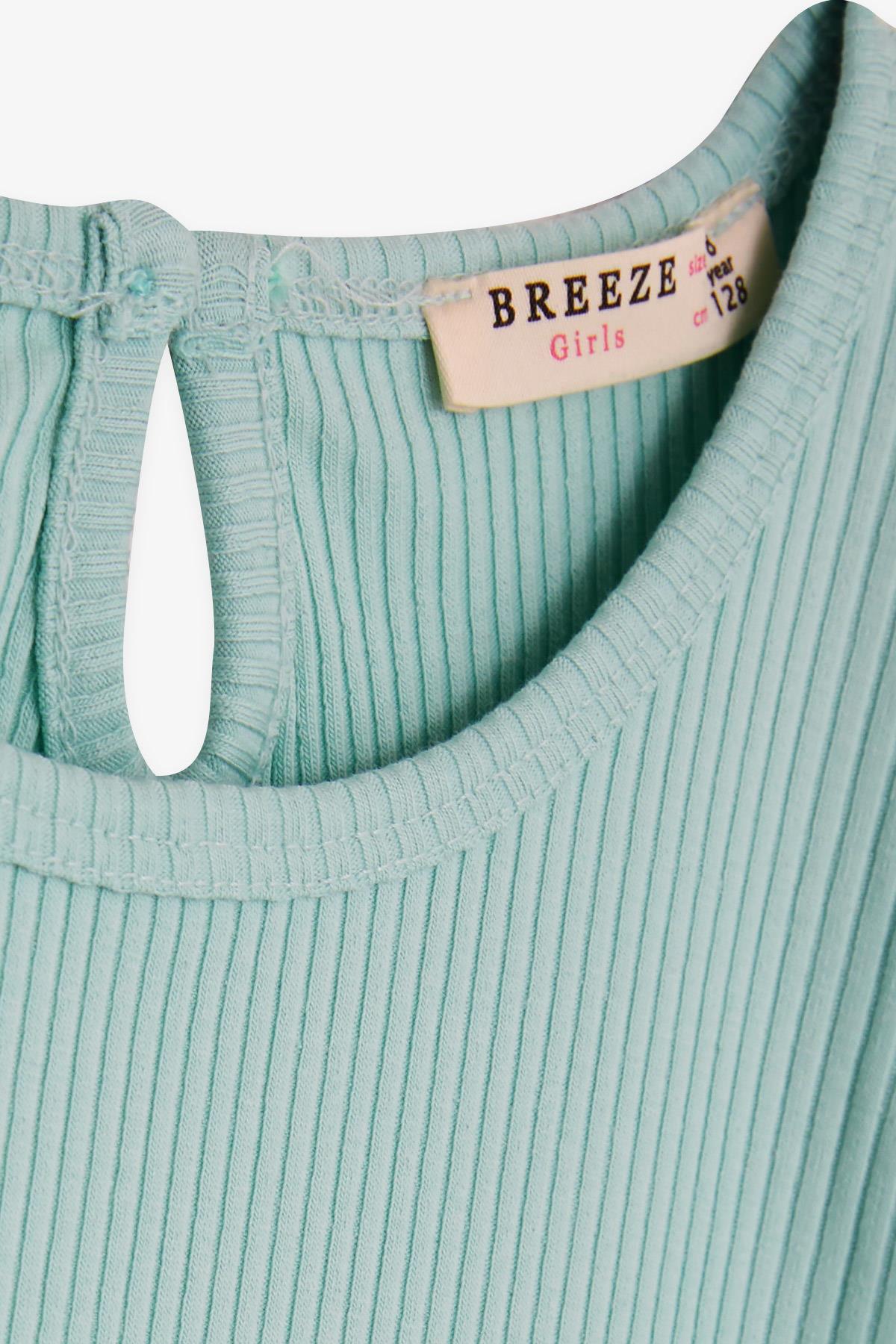 Breeze Kız Çocuk Tişört Fırfırlı Düğmeli Su Yeşili (7-12 Yaş)