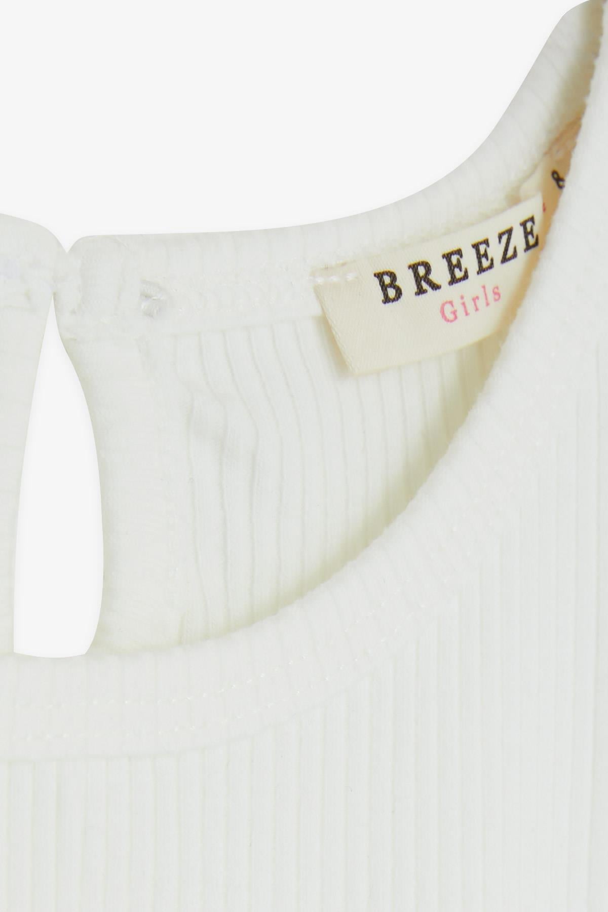 Breeze Kız Çocuk Tişört Fırfırlı Düğmeli Ekru (7-10 Yaş)