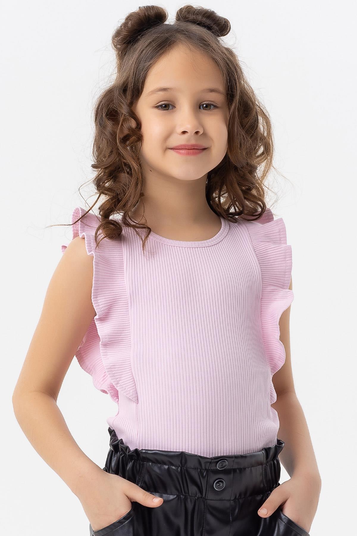 Breeze Kız Çocuk Tişört Fırfırlı Düğmeli Pembe (7-12 Yaş)