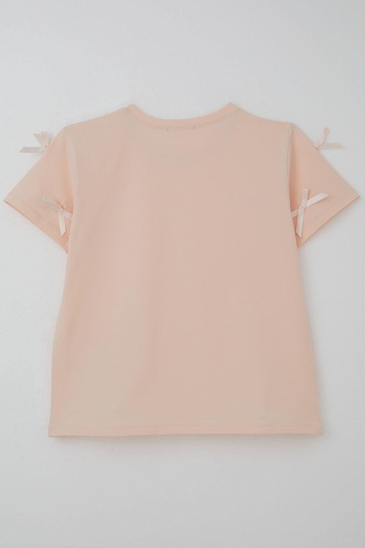 Breeze Kız Çocuk Tişört Fiyonk Aksesuar Detaylı Pudra (9-14 Yaş)