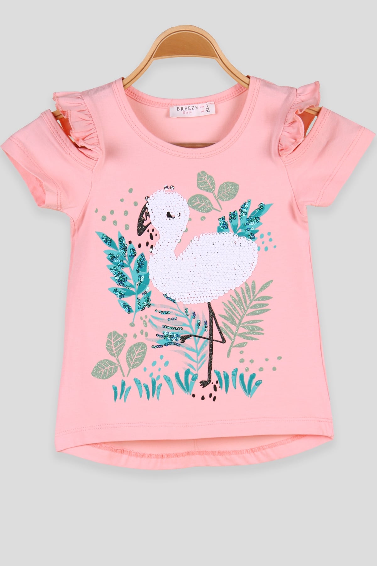 Breeze Kız Çocuk Tişört Flamingosu Pullu Somon (2-6 Yaş)