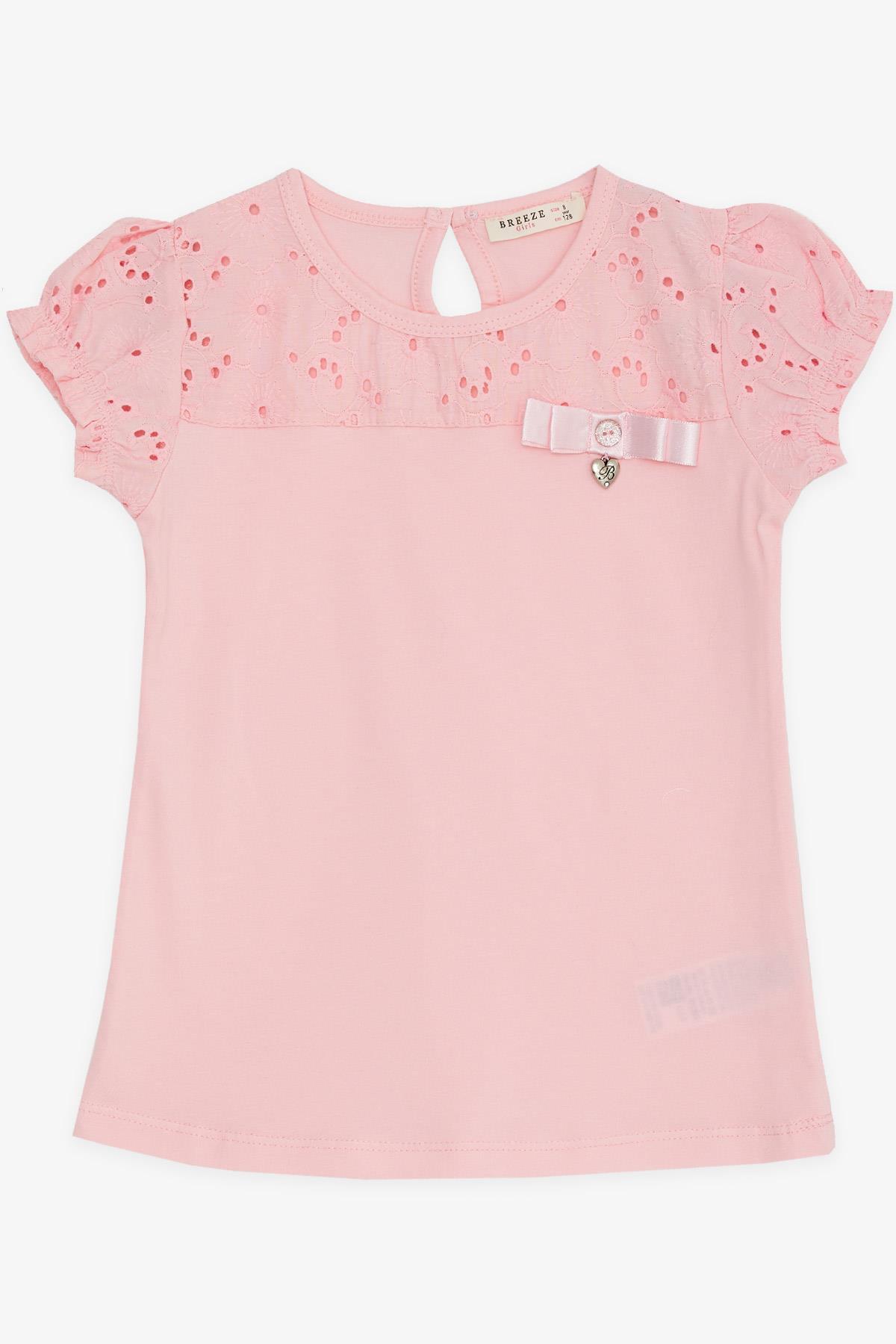 Breeze Kız Çocuk Tişört Güpürlü Aksesuarlı Pembe (5-10 Yaş)