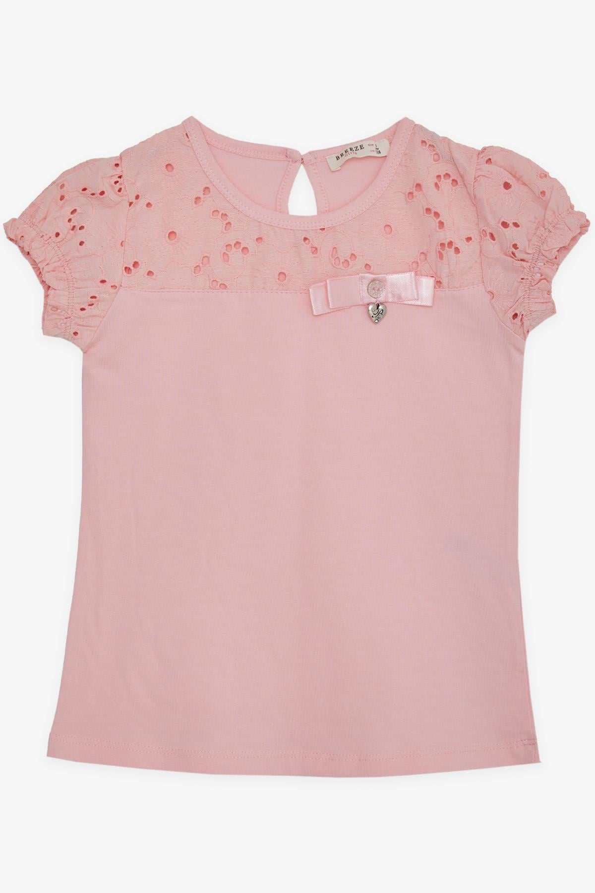 Breeze Kız Çocuk Tişört Güpürlü Aksesuarlı Pembe (5-10 Yaş)