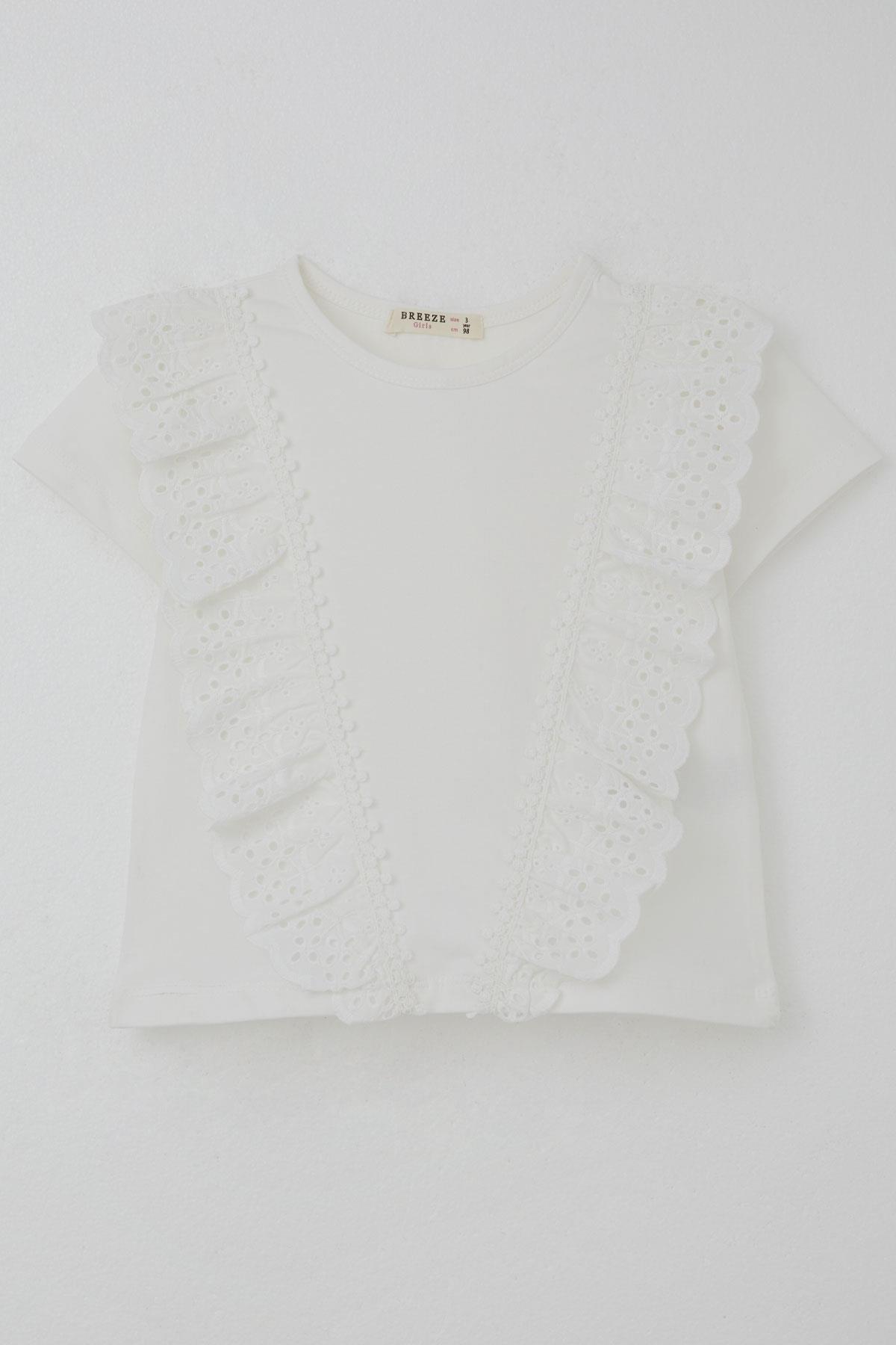 Breeze Kız Çocuk Tişört Güpürlü Çiçekleri Nakışlı Beyaz (1.5-5 Yaş)