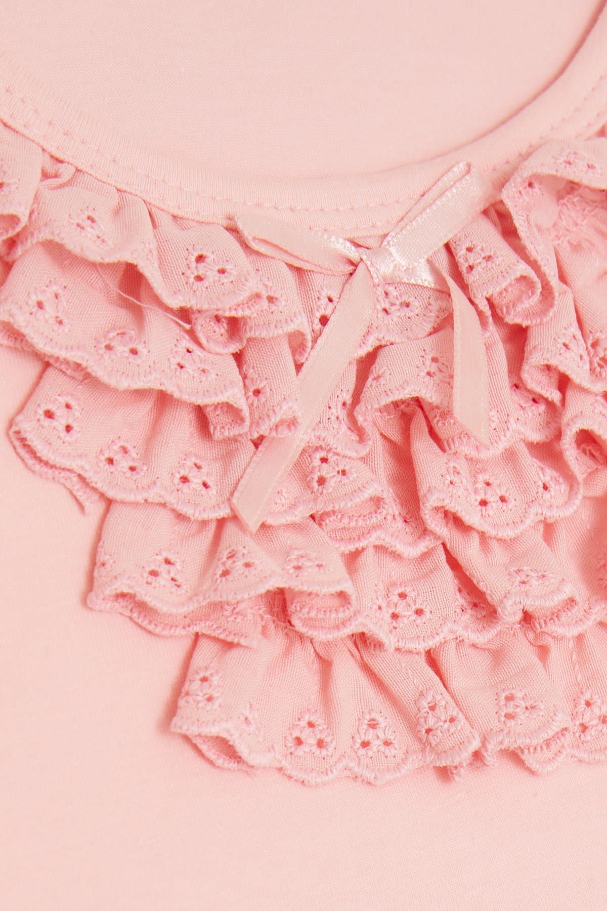 Breeze Kız Çocuk Tişört Güpürlü Pembe (4-8 Yaş)