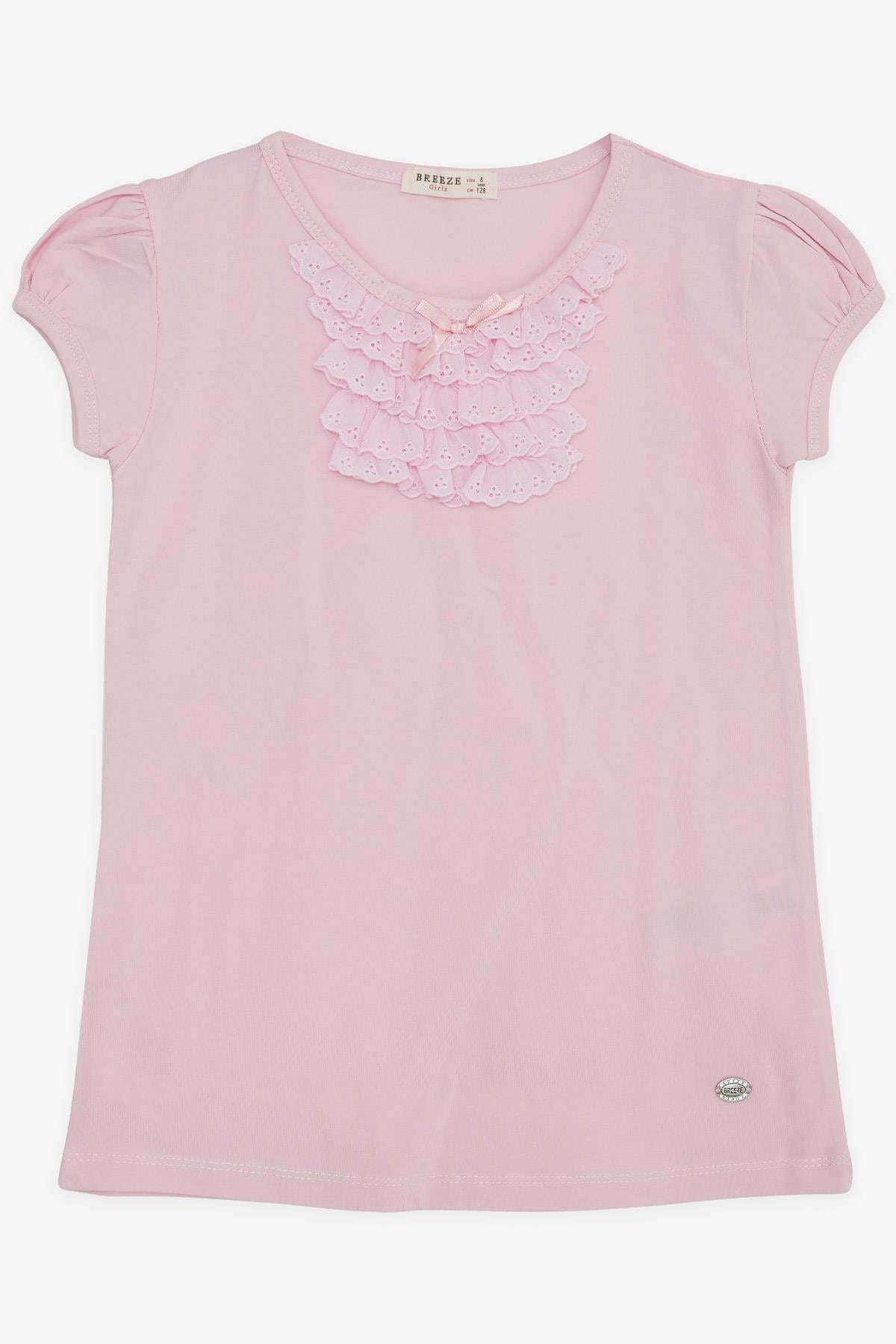 Breeze Kız Çocuk Tişört Güpürlü Pudra (4-8 Yaş)