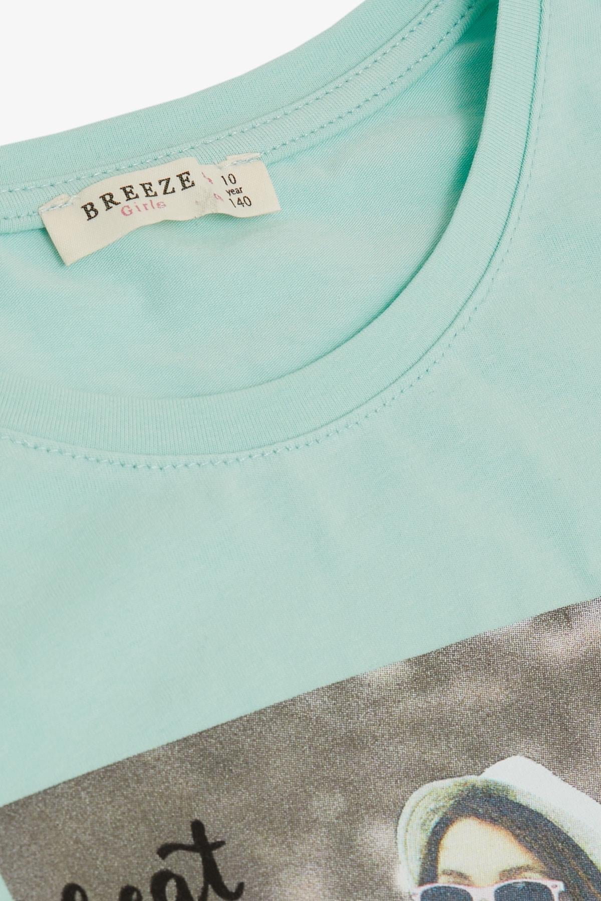 Breeze Kız Çocuk Tişört Havalı Kız Baskılı Su Yeşili (8-14 Yaş)