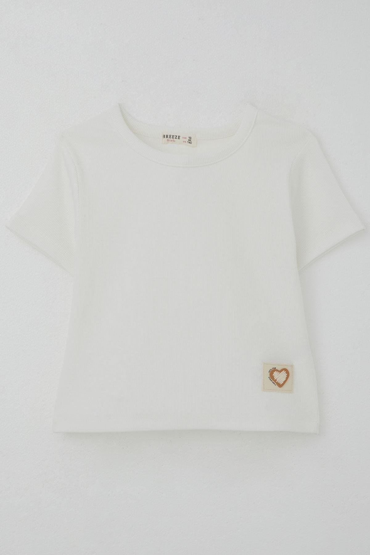 Breeze Kız Çocuk Tişört Kalp Armalı Ekru (9-14 Yaş)