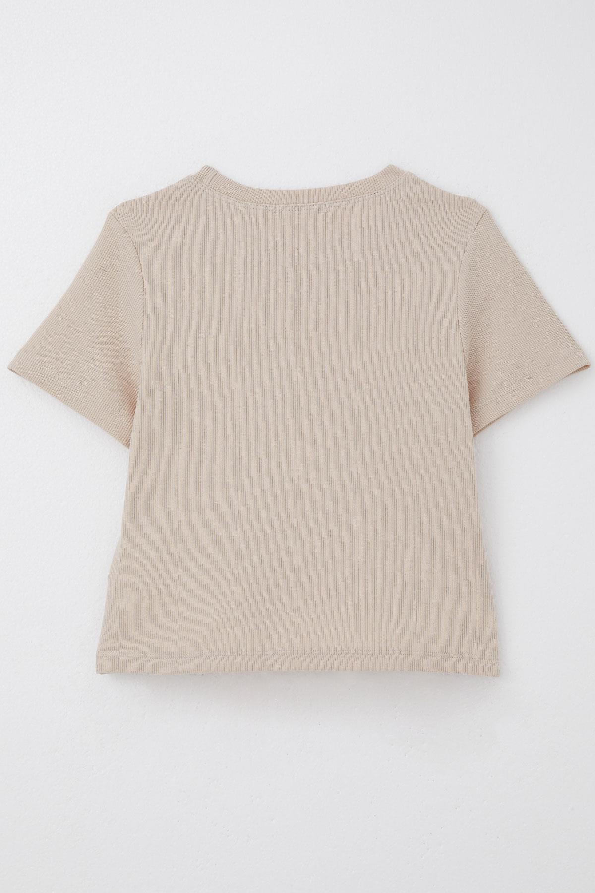 Breeze Kız Çocuk Tişört Kalp Nakış Detaylı Bej (9-14 Yaş)