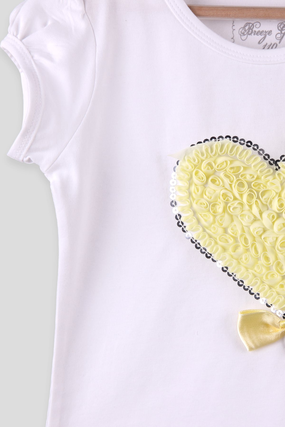 Breeze Kız Çocuk Tişört Kalpli Ekru-Sarı (9-10 Yaş)