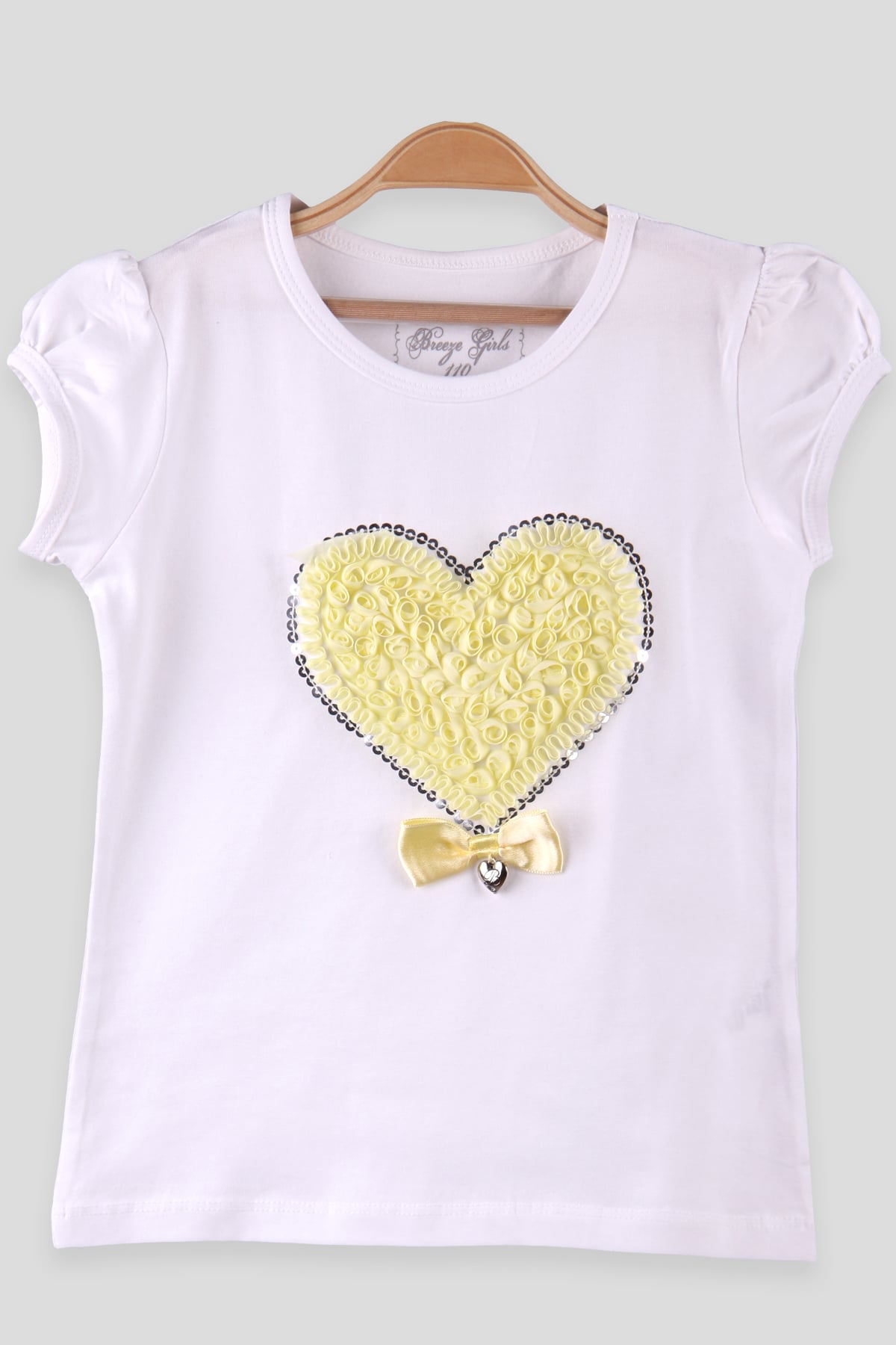 Breeze Kız Çocuk Tişört Kalpli Ekru-Sarı (9-10 Yaş)