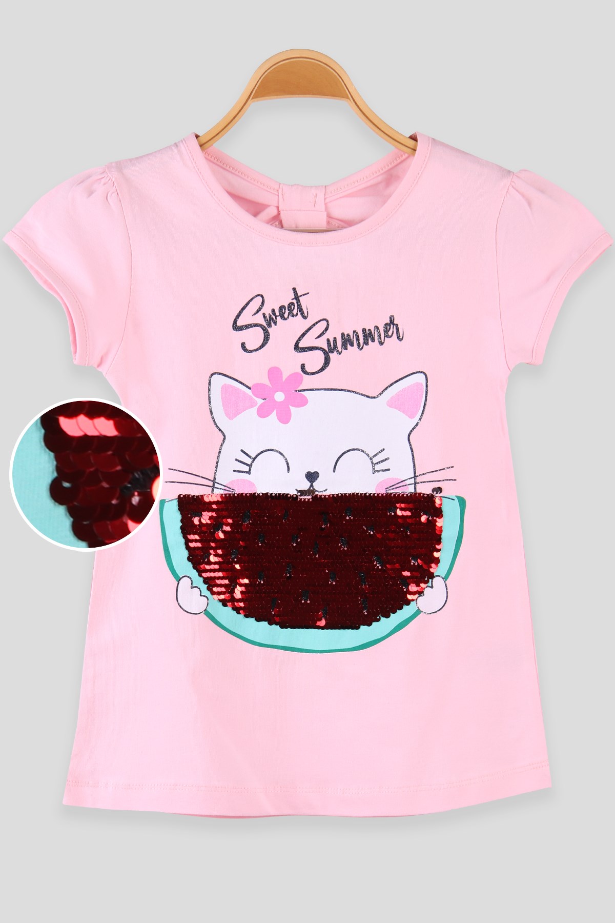 Breeze Kız Çocuk Tişört Karpuzu Pullu Pembe (5-10 Yaş)