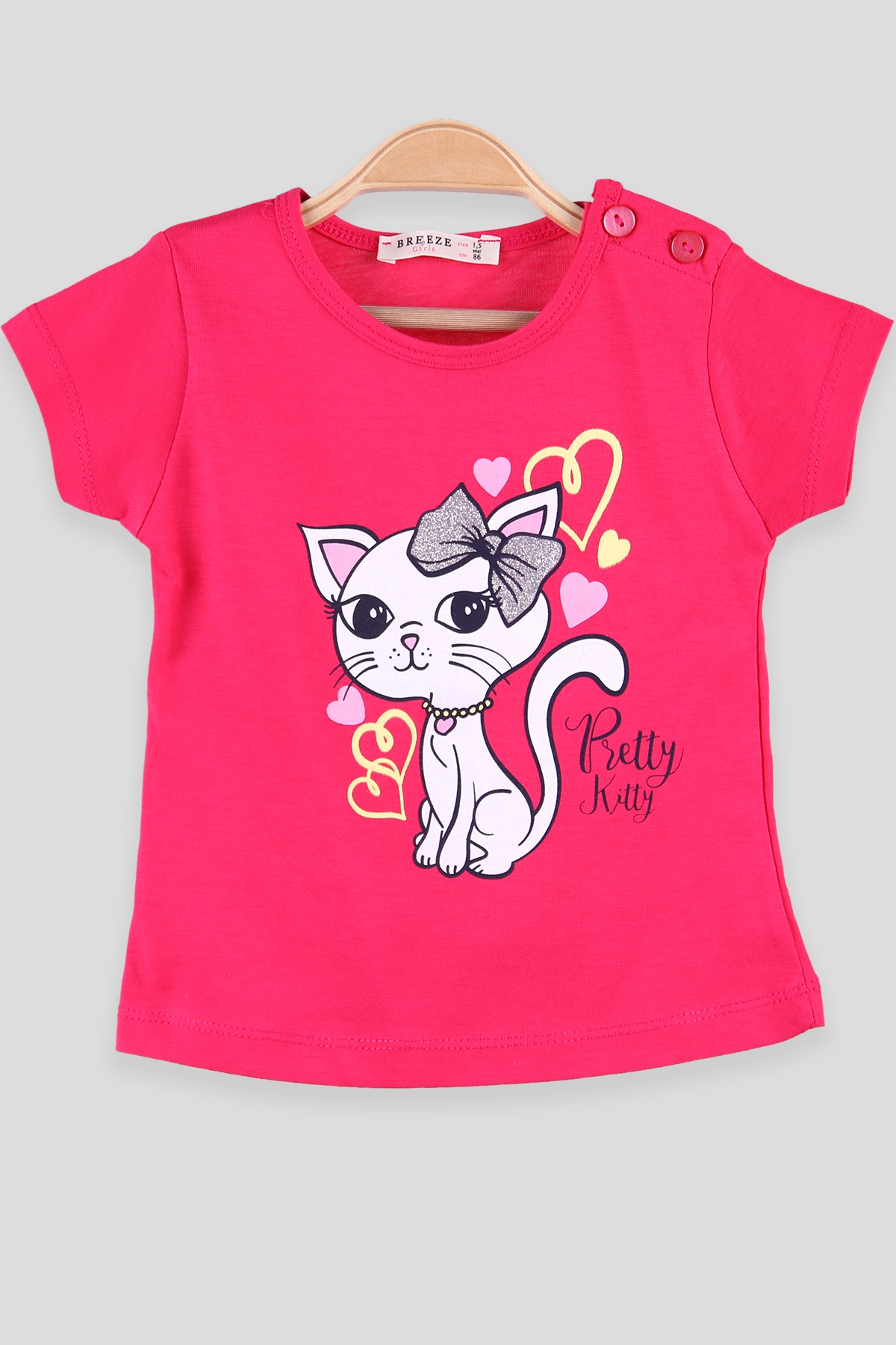 Breeze Kız Çocuk Tişört Kedi Baskılı Fuşya (1.5-5 Yaş)