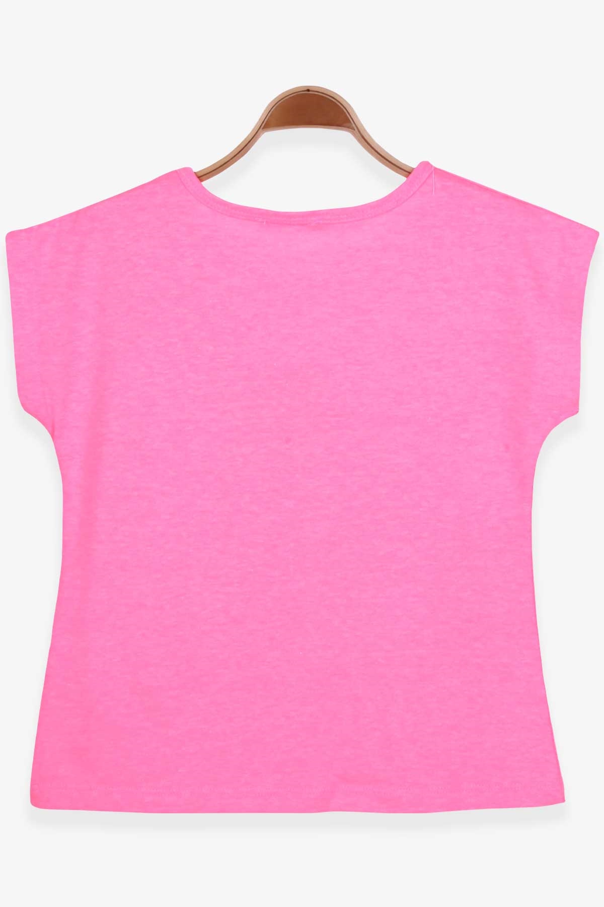 Breeze Kız Çocuk Tişört Kedi Baskılı Neon Pembe (6-10 Yaş)