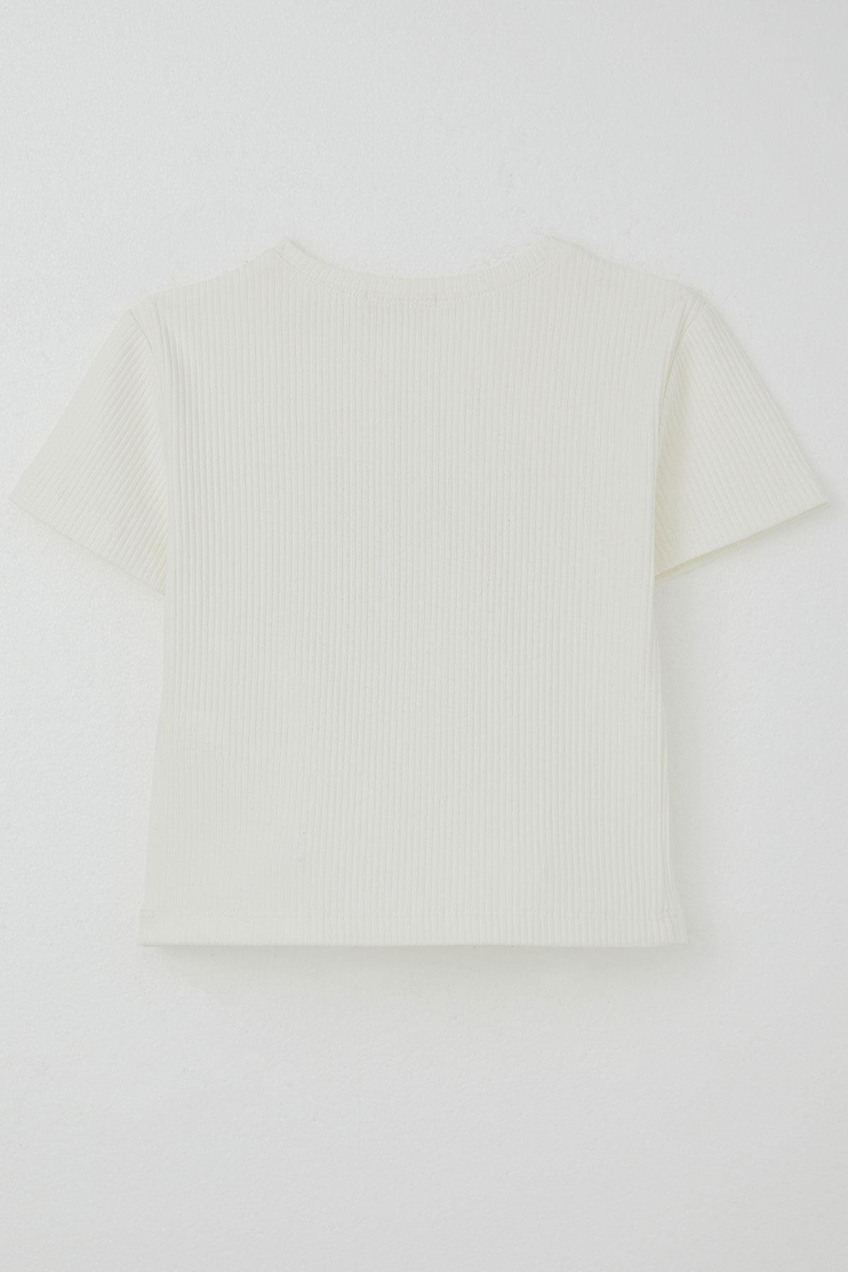 Breeze Kız Çocuk Tişört Kelebek Armalı İnci & Pul Detaylı Ekru (9-14 Yaş)